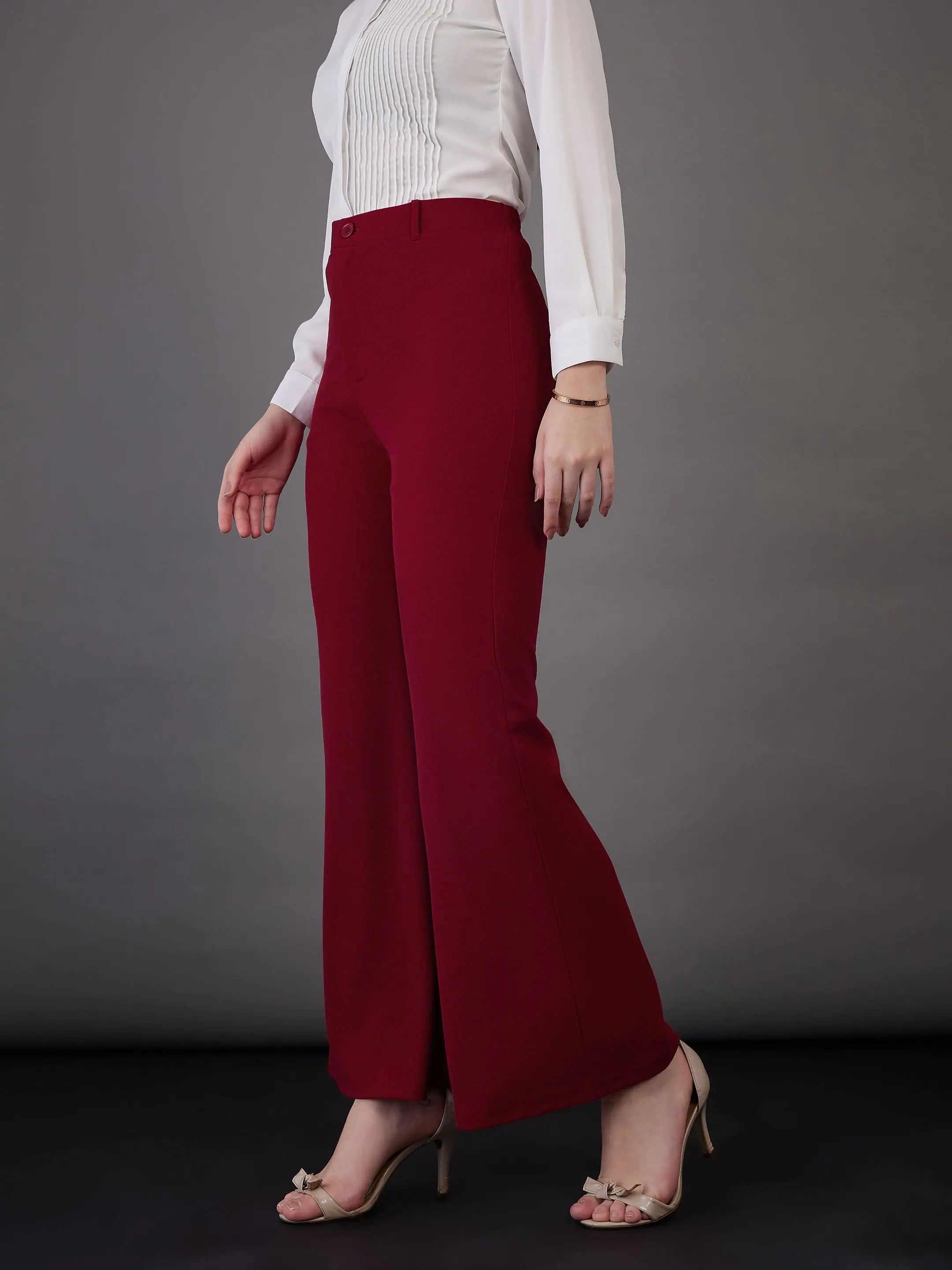 Red Knitted Bell Bottoms - Women's Western Clothing Style