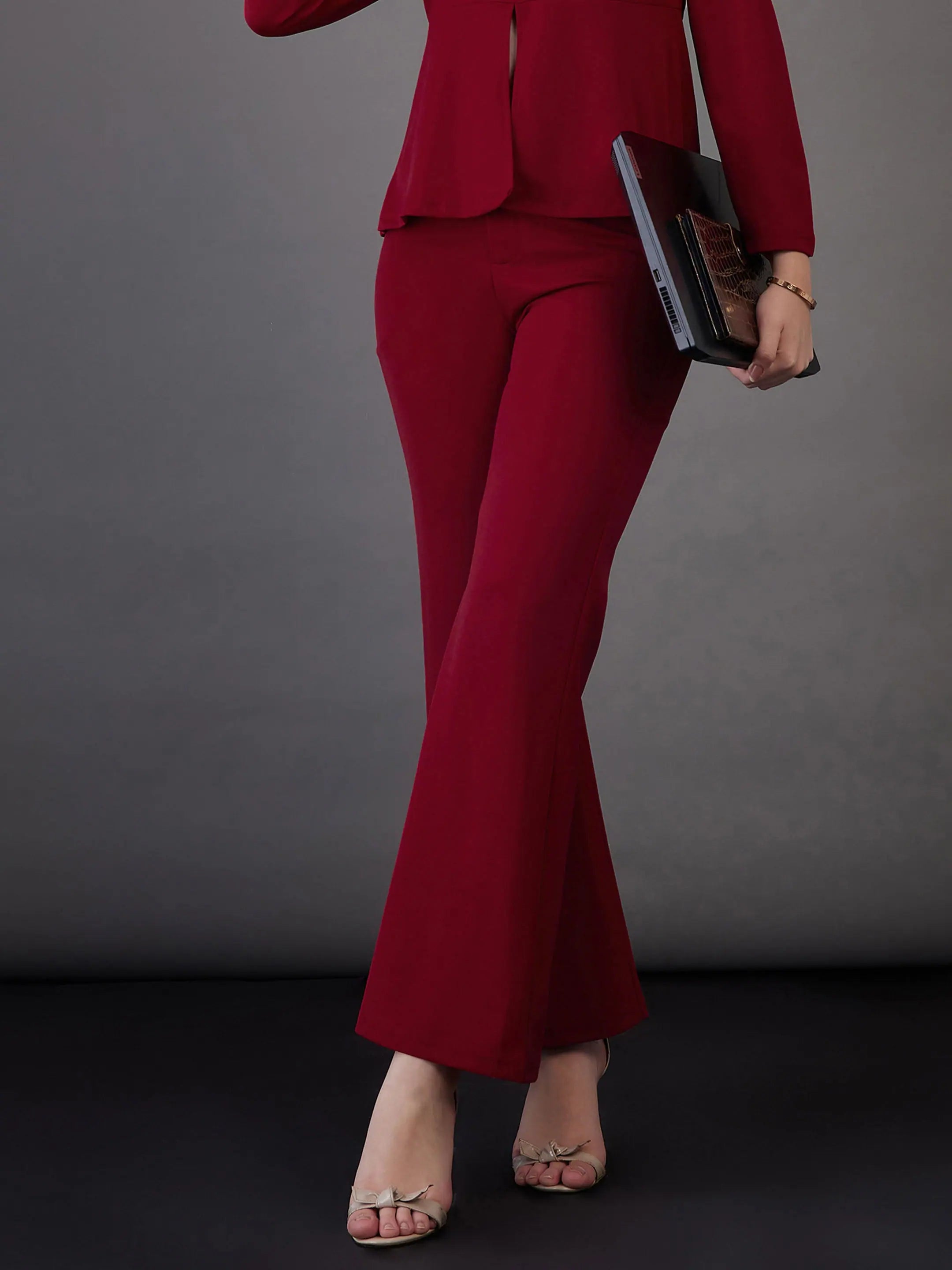 Red Knitted Bell Bottoms - Women's Western Clothing Style