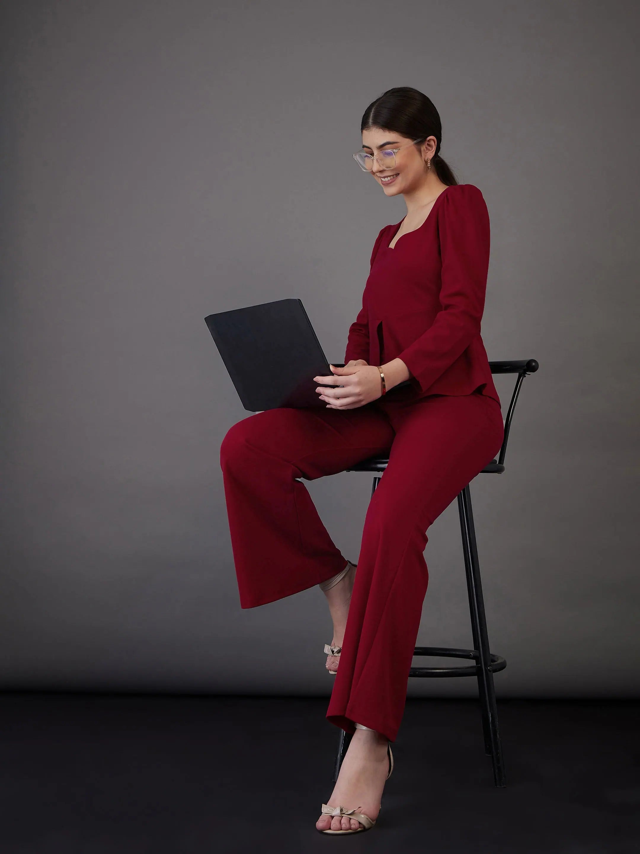 Red Knitted Bell Bottoms - Women's Western Clothing Style