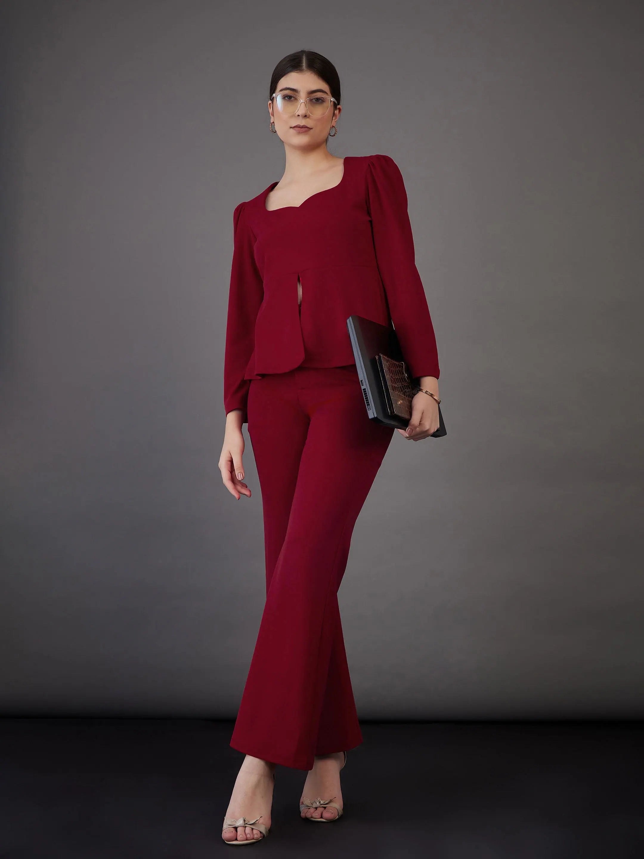 Red Knitted Bell Bottoms - Women's Western Clothing Style