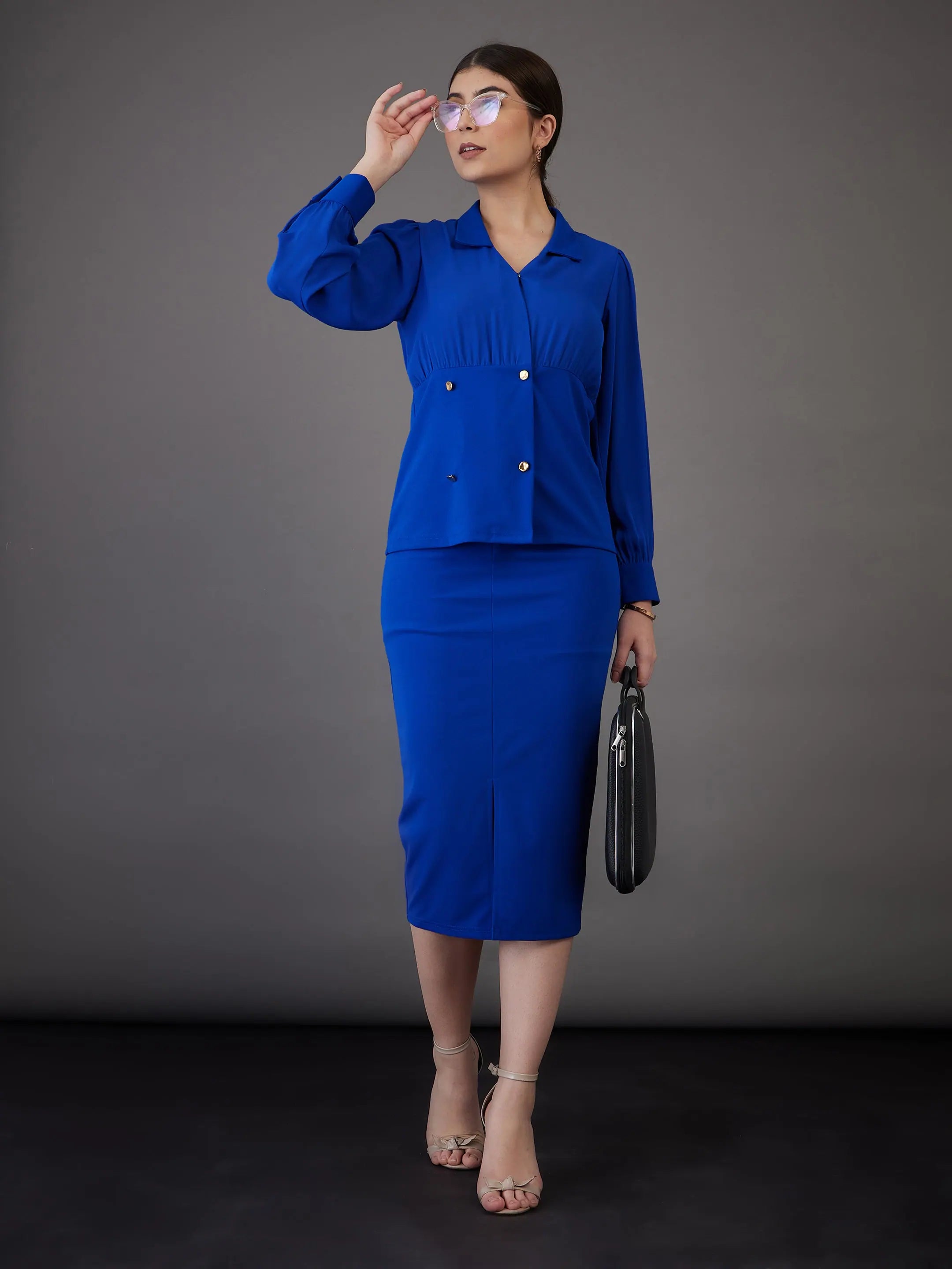 Royal Blue Peplum Top & Skirt - Women's Western Clothing