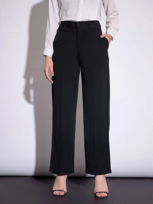 Women Black Front Darted Pants 2160