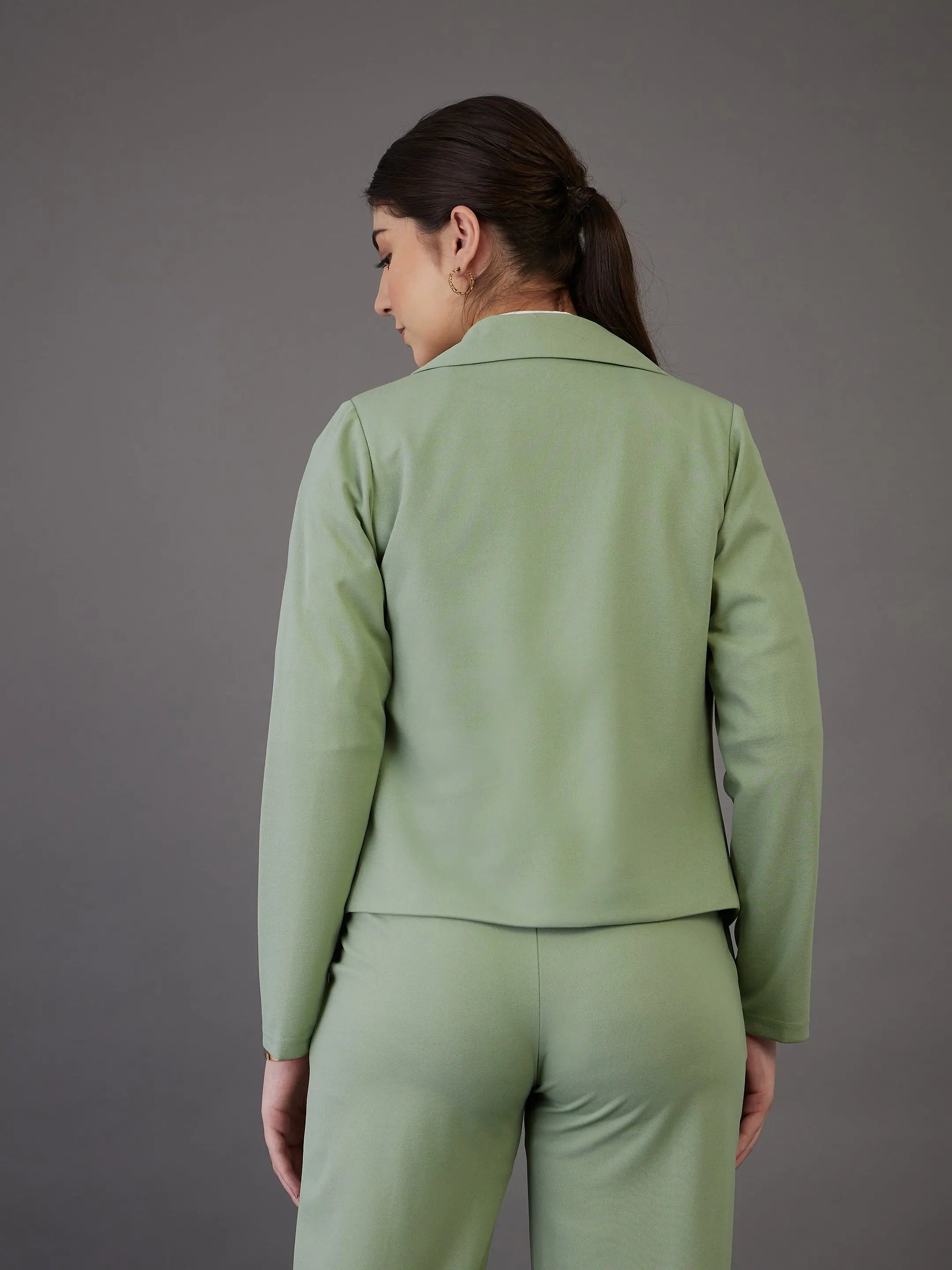 Green Notch Collar Blazer - Women's Western Clothing Outfits