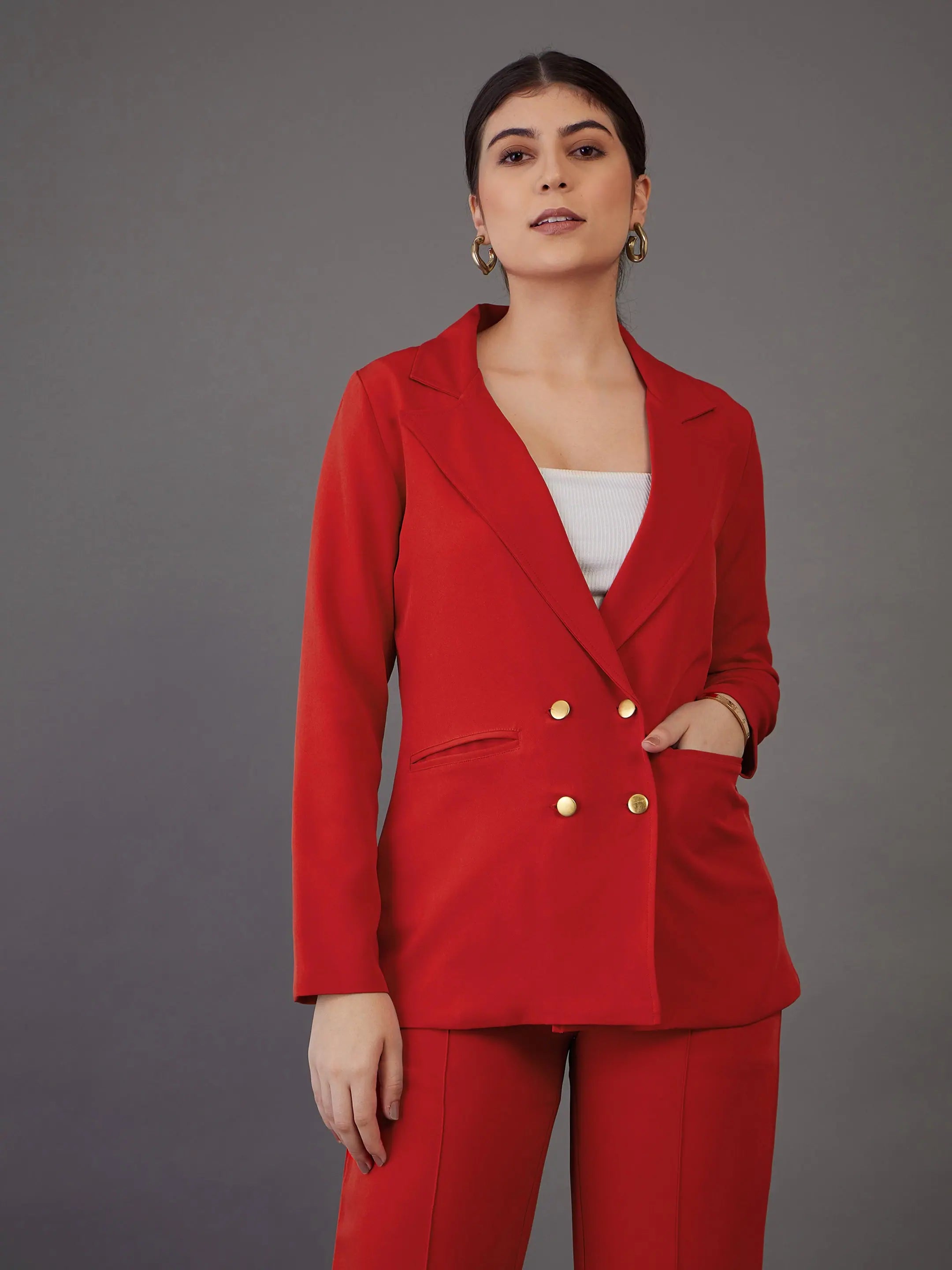 Women's Orange Double-Breasted Linen Blazer | Western Wear