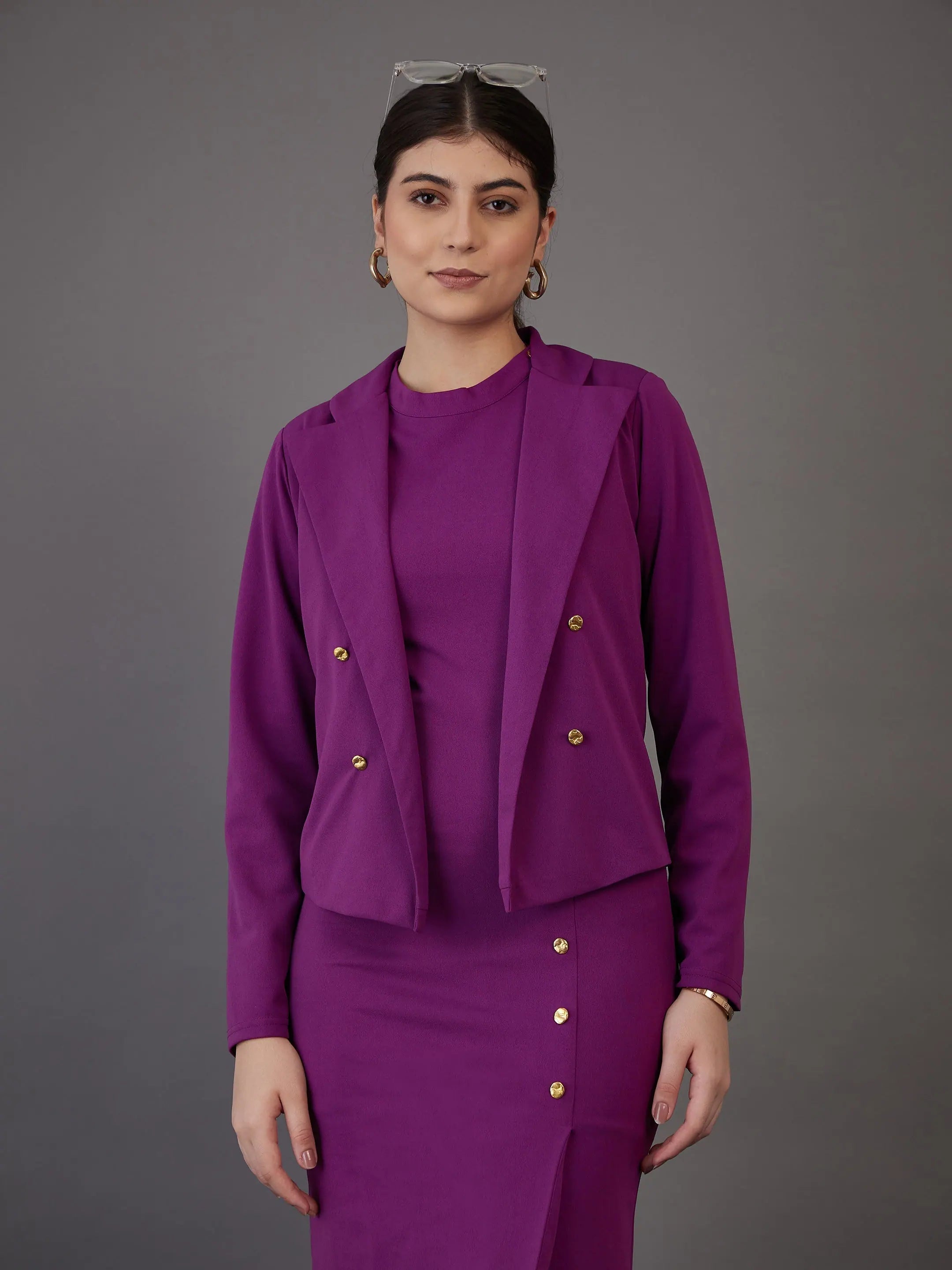 Purple Blazer - Women's Western Wear with Golden Buttons