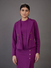 Women Purple Notch Collar Single-Breasted Blazer
