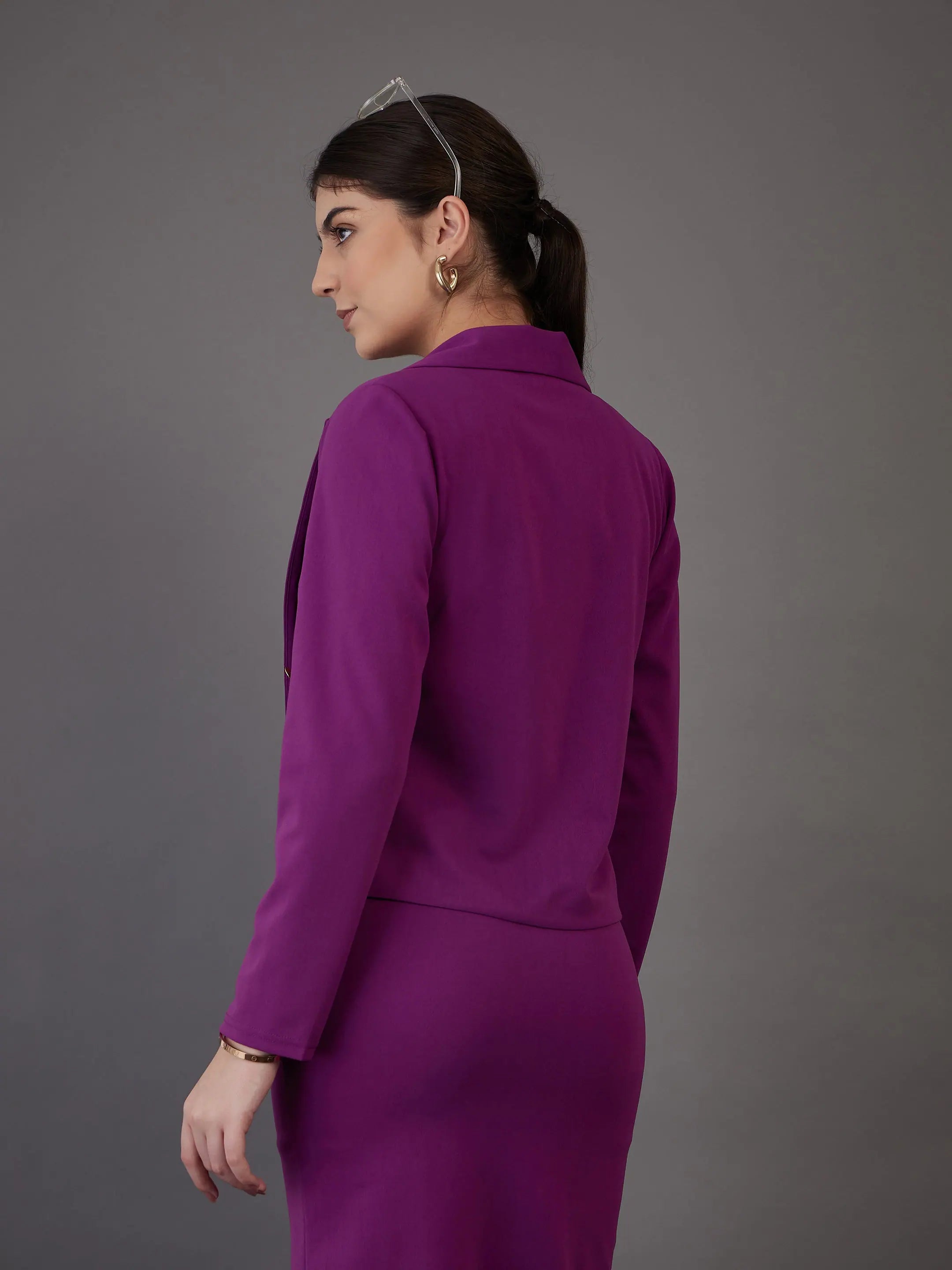 Purple Blazer - Women's Western Wear with Golden Buttons