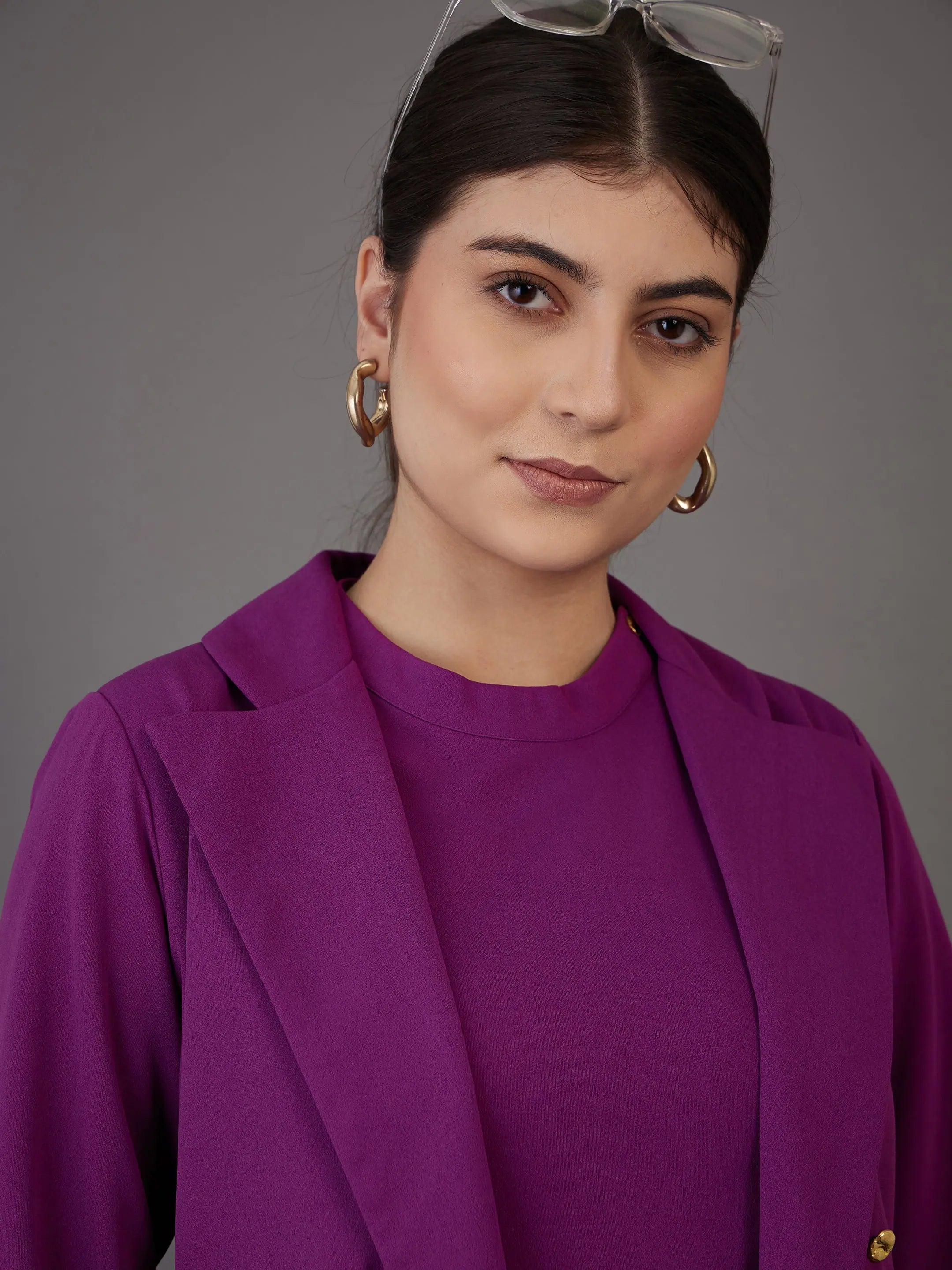 Purple Blazer - Women's Western Wear with Golden Buttons