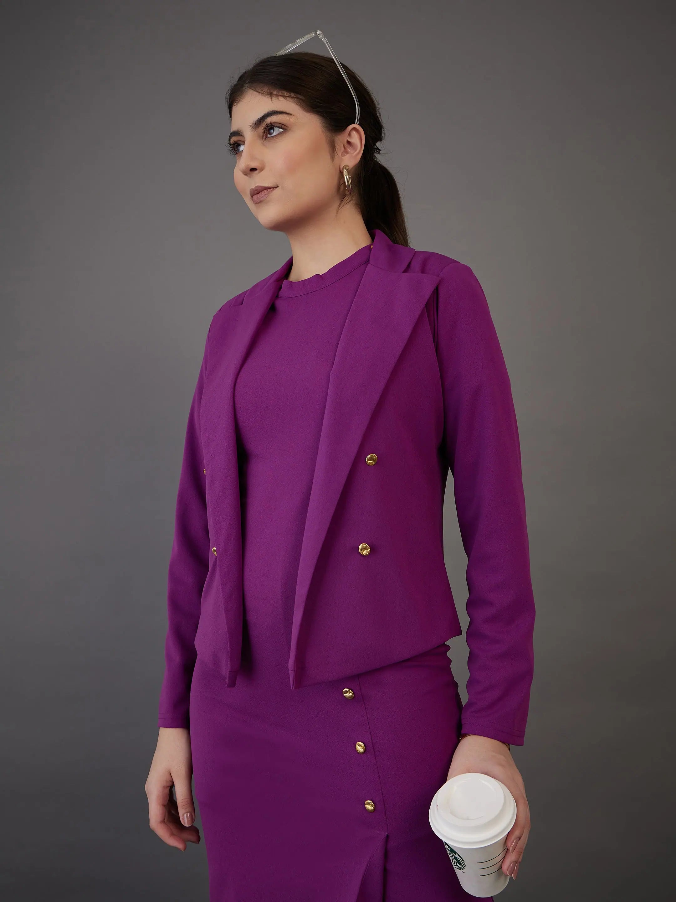 Purple Blazer - Women's Western Wear with Golden Buttons