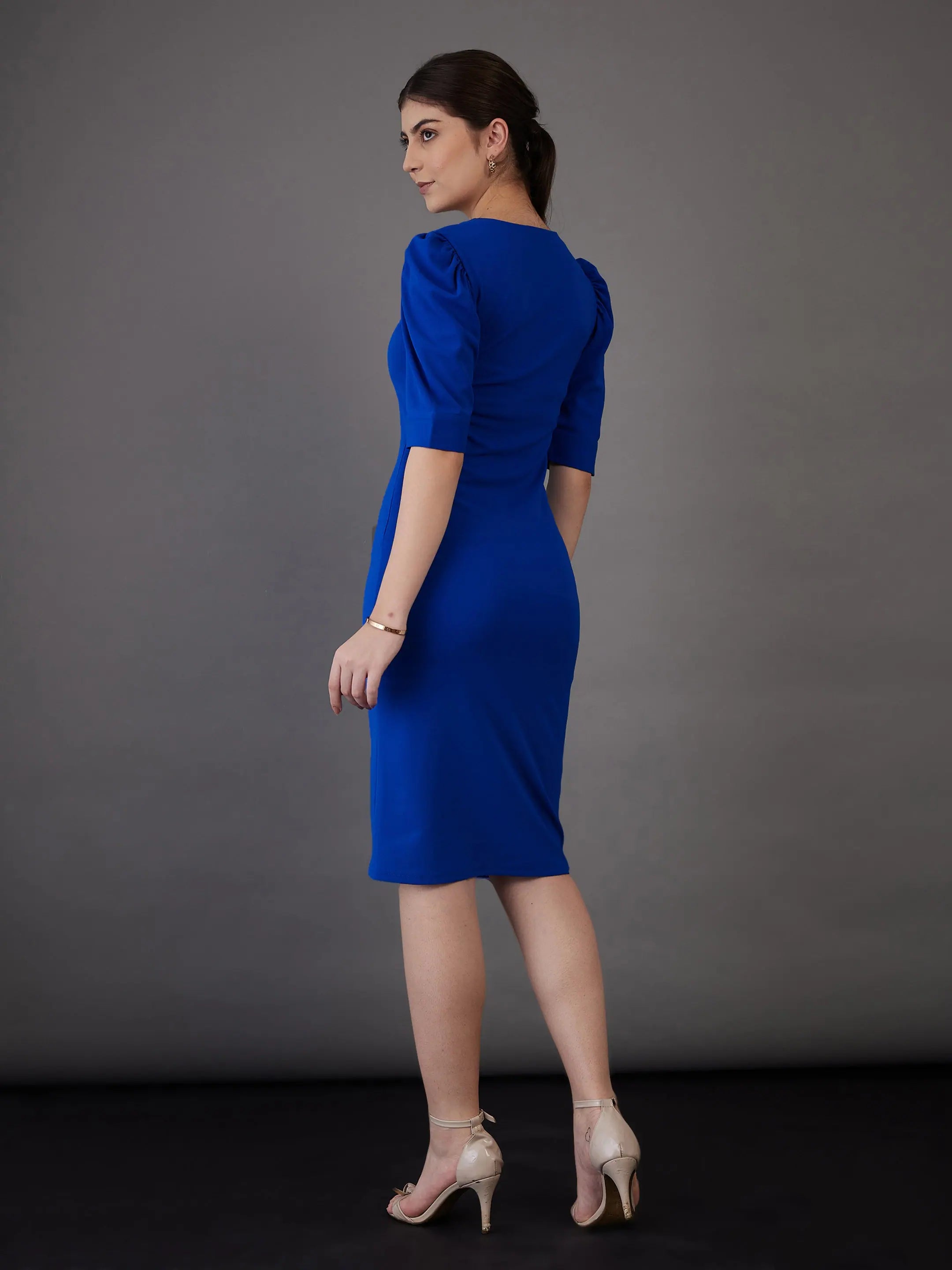 Royal Blue Bodycon Midi Dress - Women's Lehenga Style