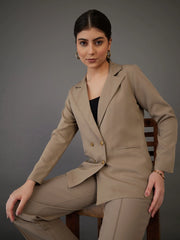 Women Beige Double-Breasted Blazer