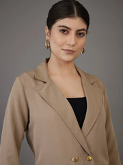 Women Beige Double-Breasted Blazer