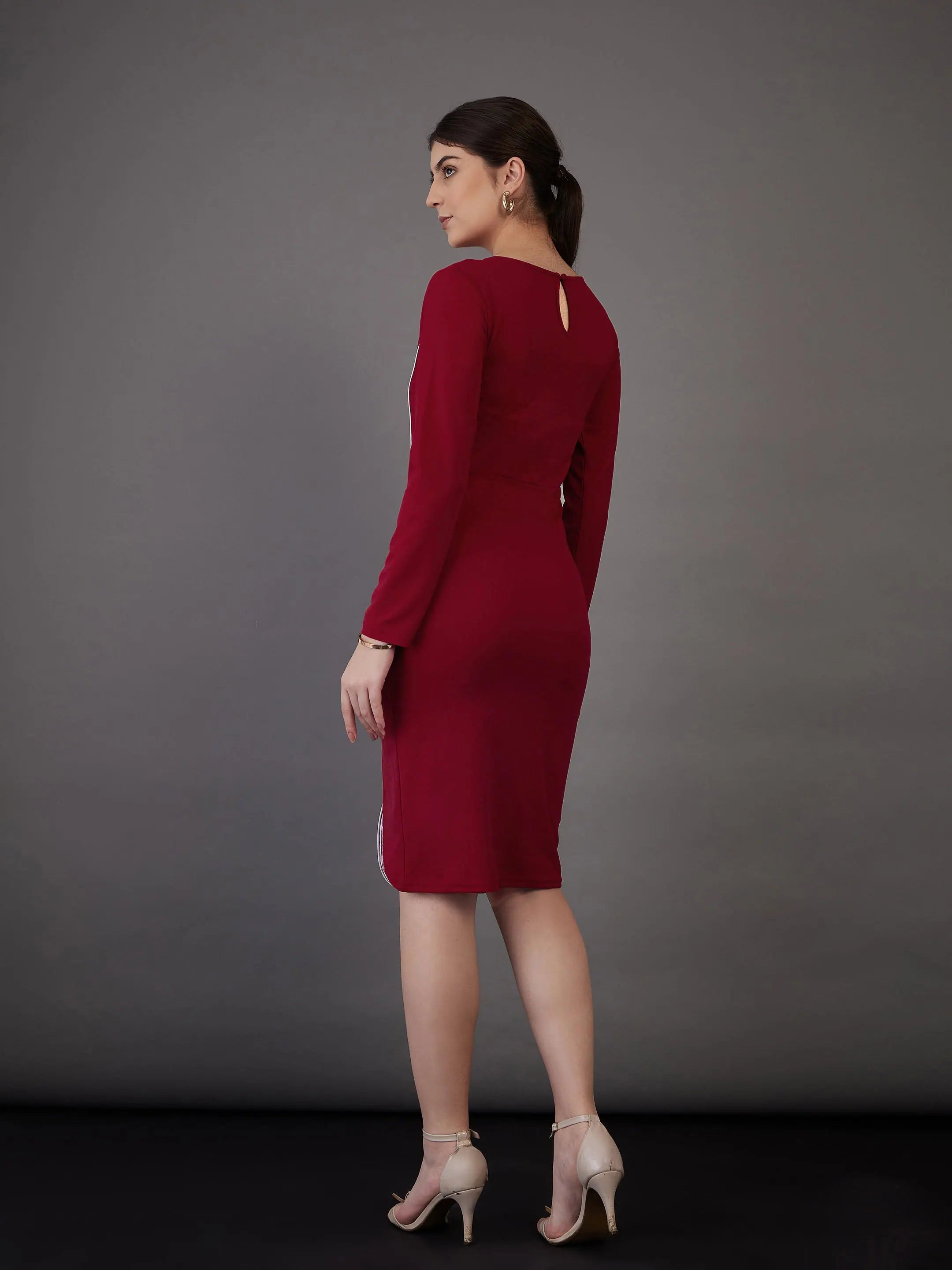 Red Bodycon Midi Dress - Contrast Piping, Stylish Women's Dress