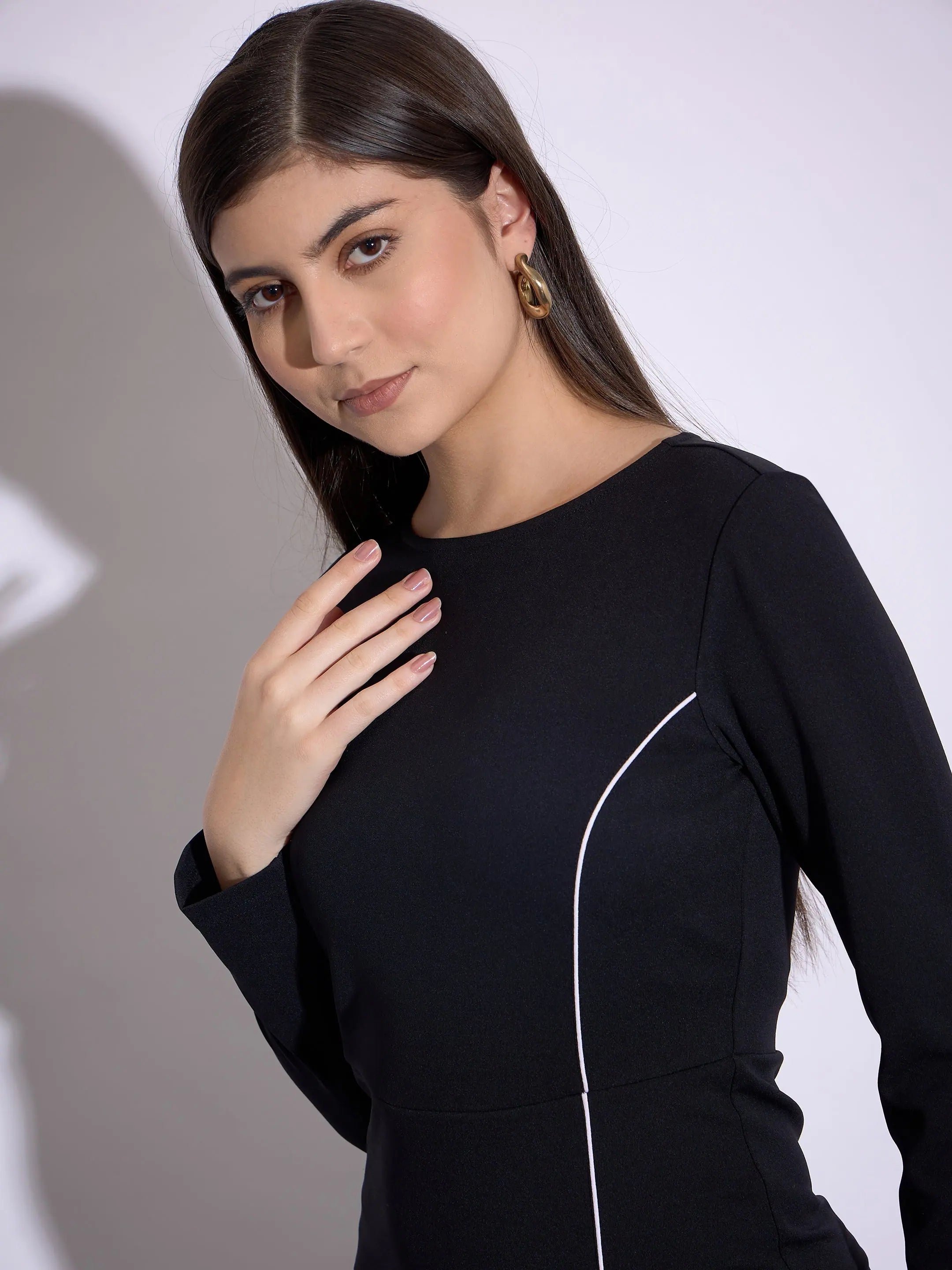 Black Piping Bodycon Dress | Women's Lehenga Look