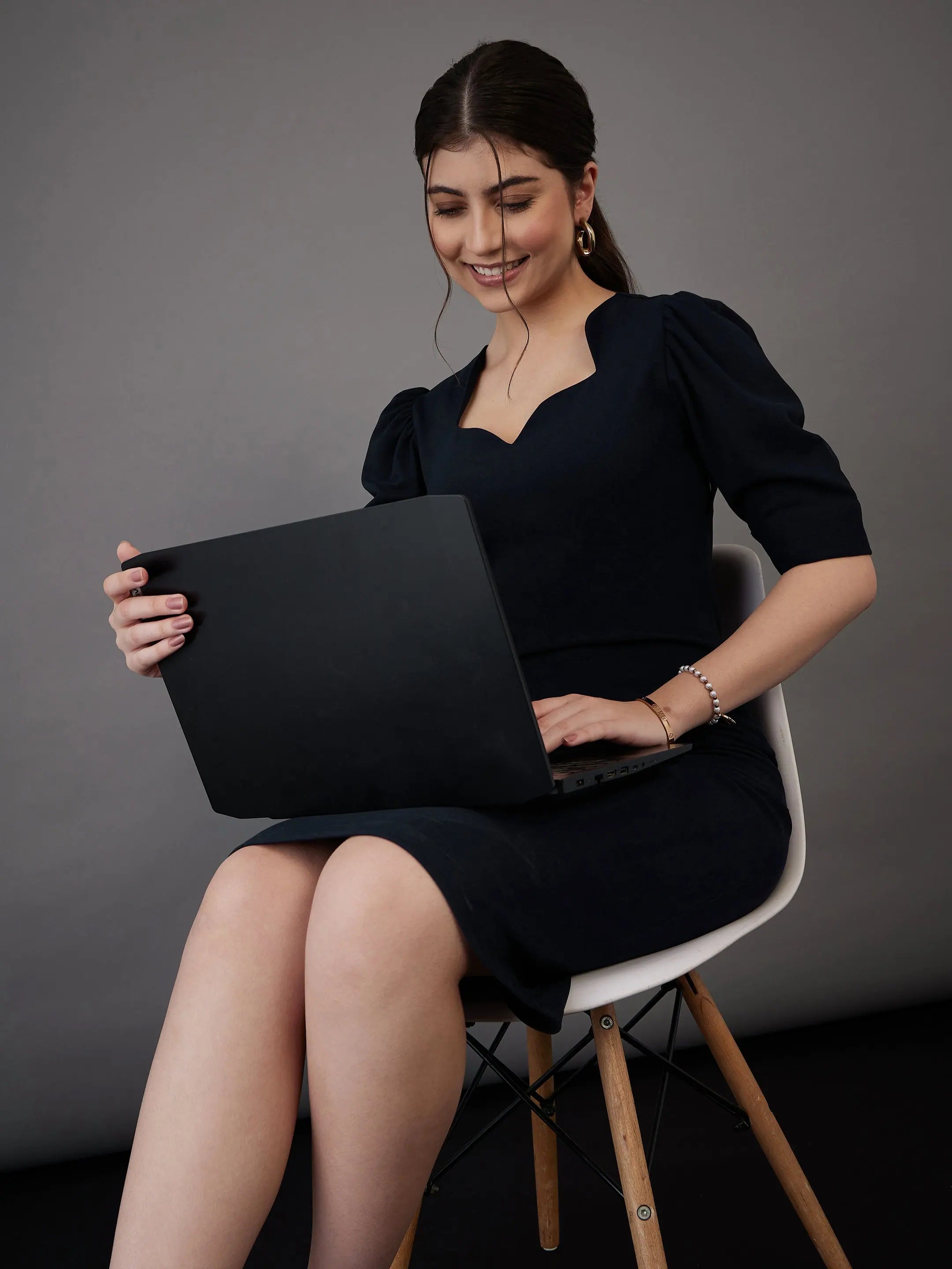 Navy Sweetheart Midi Bodycon Dress | Women's Designer Lehenga