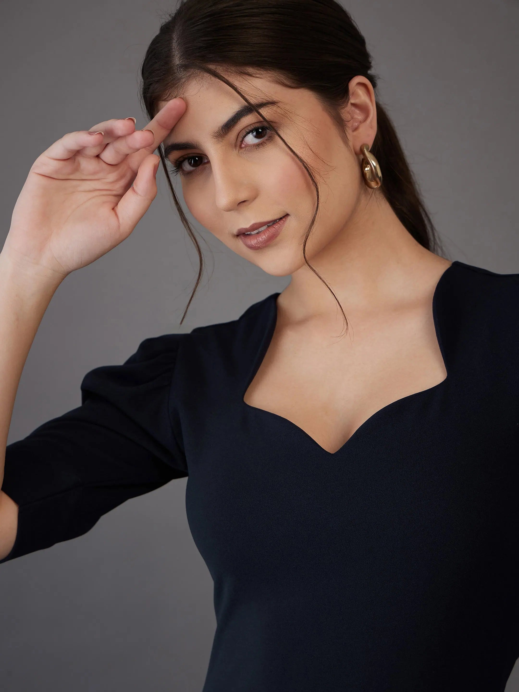 Navy Sweetheart Midi Bodycon Dress | Women's Designer Lehenga