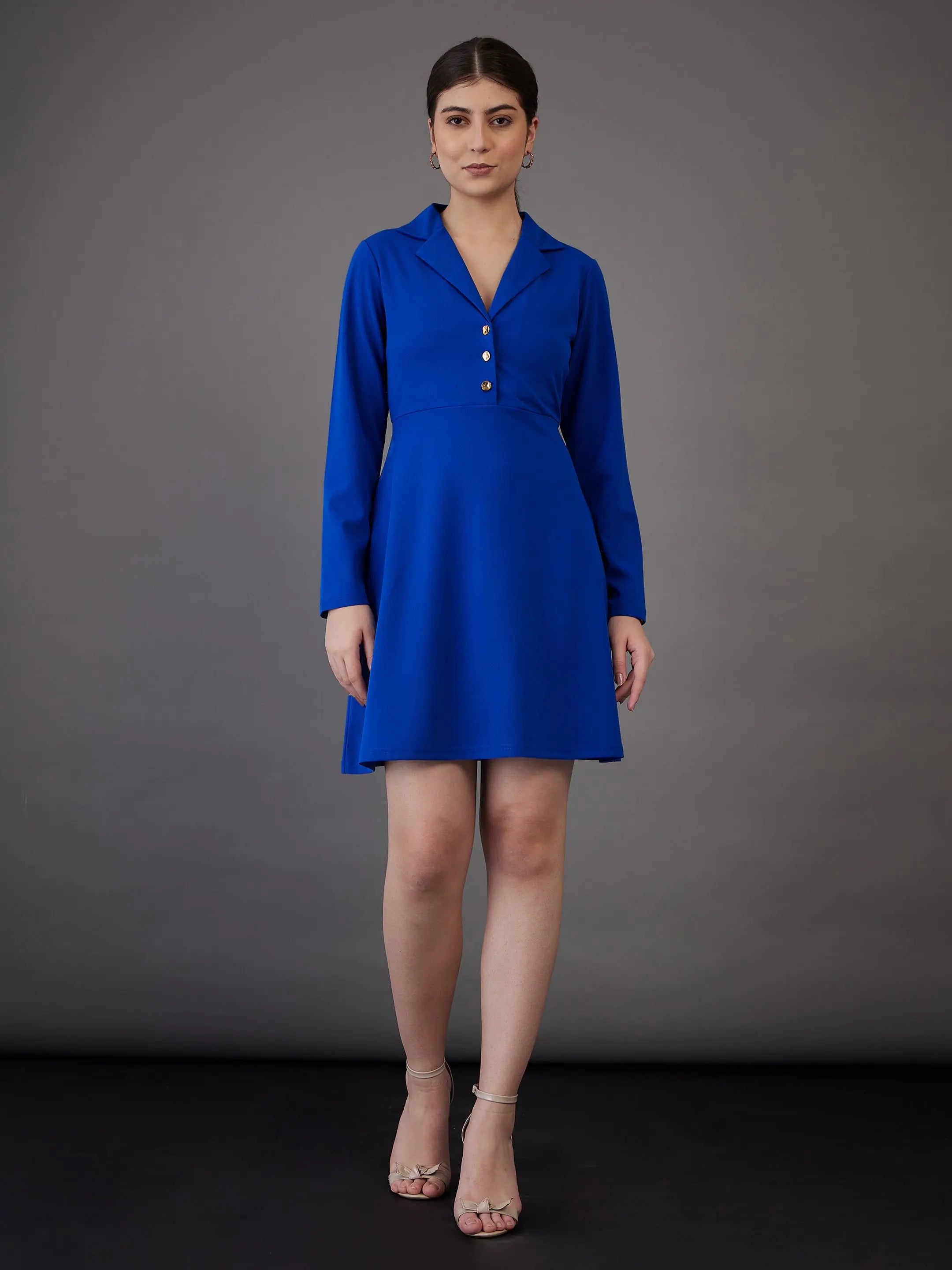 Royal Blue Notch Collar Dress | Women's Indian Lehenga Style