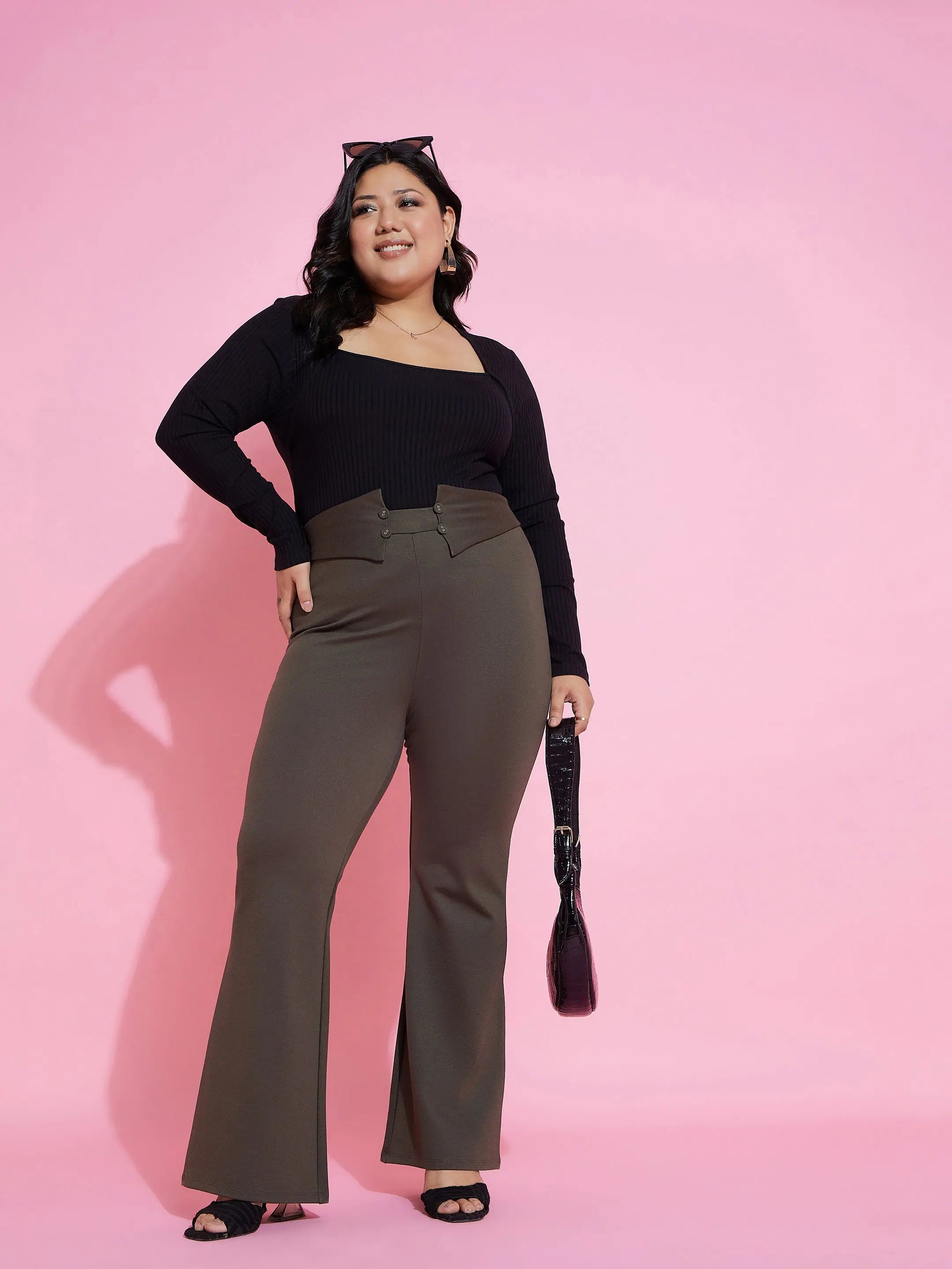Black Rib Empire Neck Top - Women's Western Clothing Online