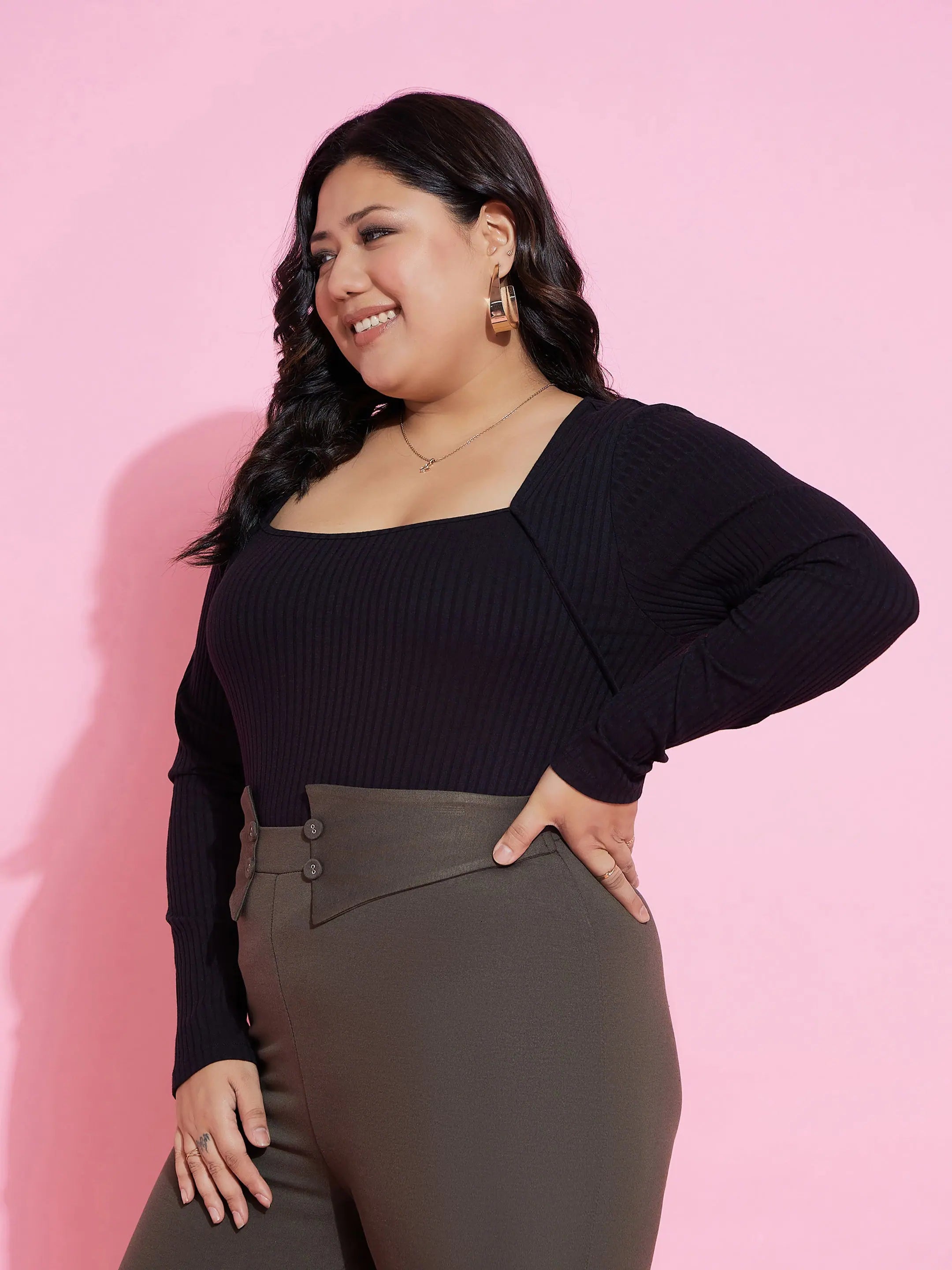 Black Rib Empire Neck Top - Women's Western Clothing Online