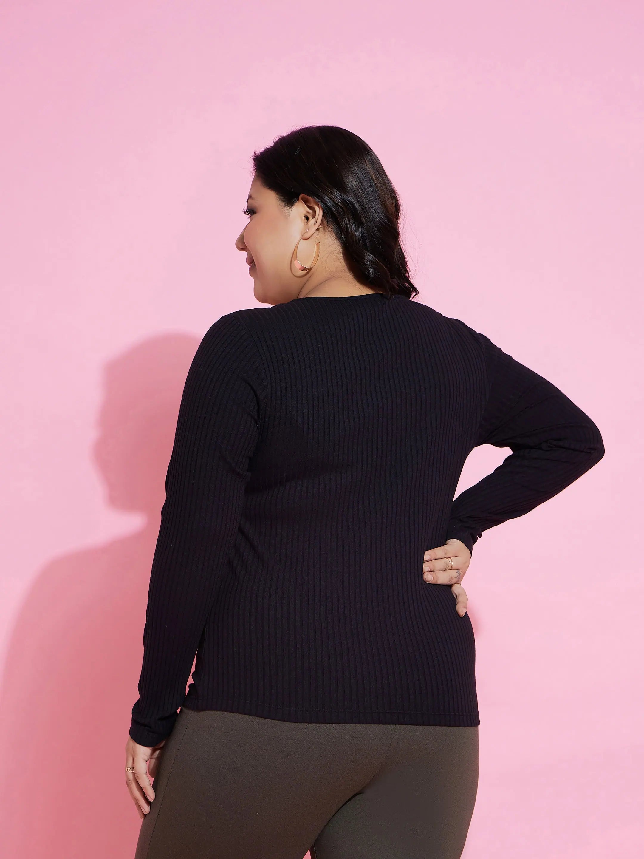 Black Rib Empire Neck Top - Women's Western Clothing Online