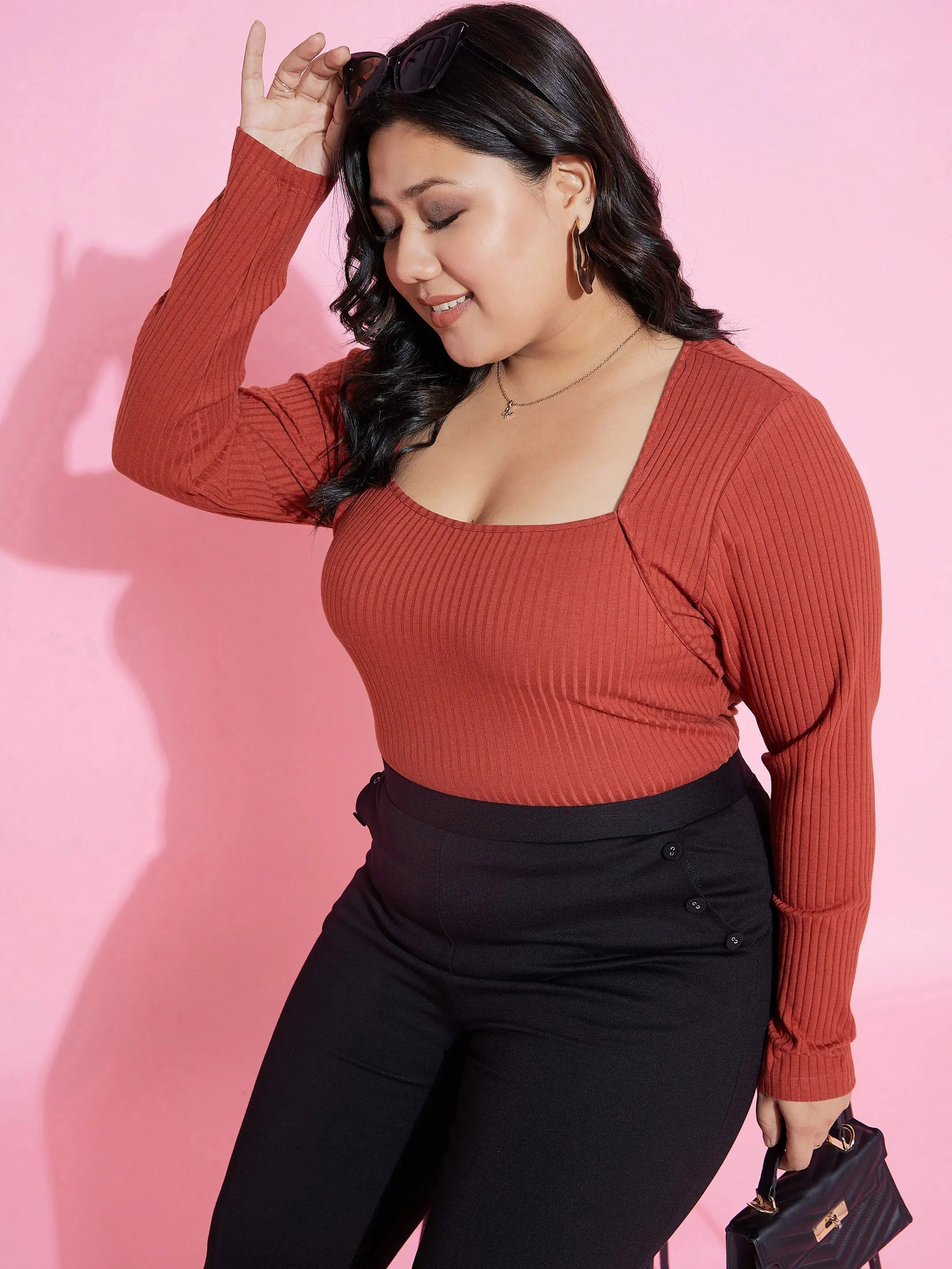 Rust Rib Empire Neck Top - Women's Western Wear & Outfits