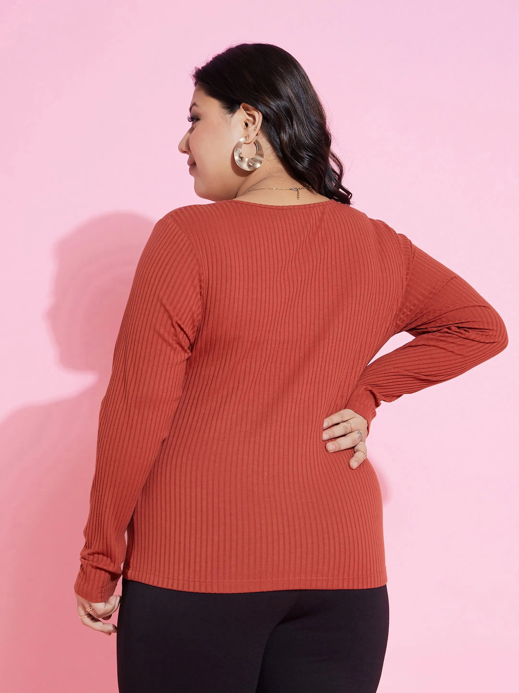 Rust Rib Empire Neck Top - Women's Western Wear & Outfits