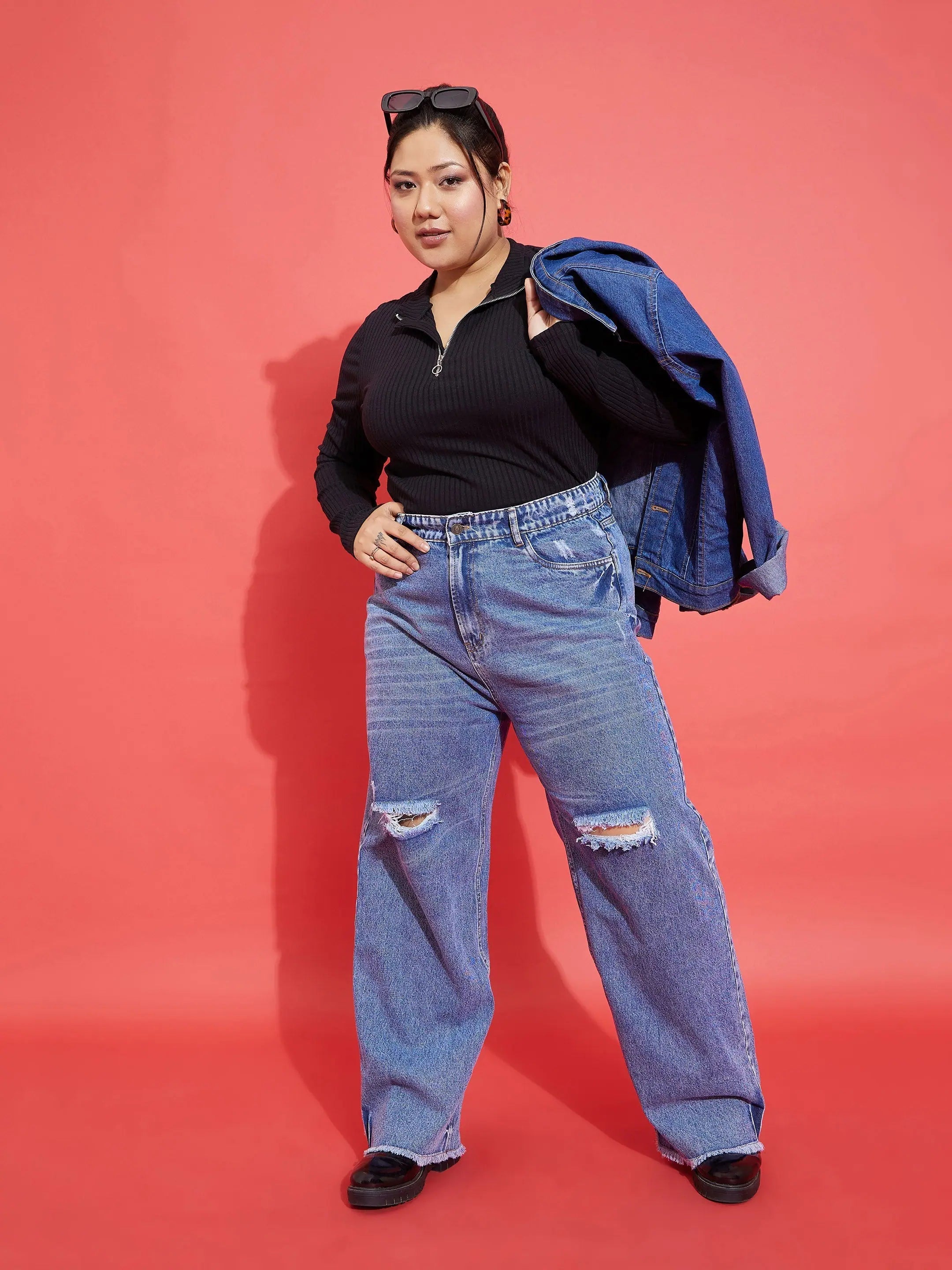 Black Rib Front Zipper Top | Women's Western Clothing