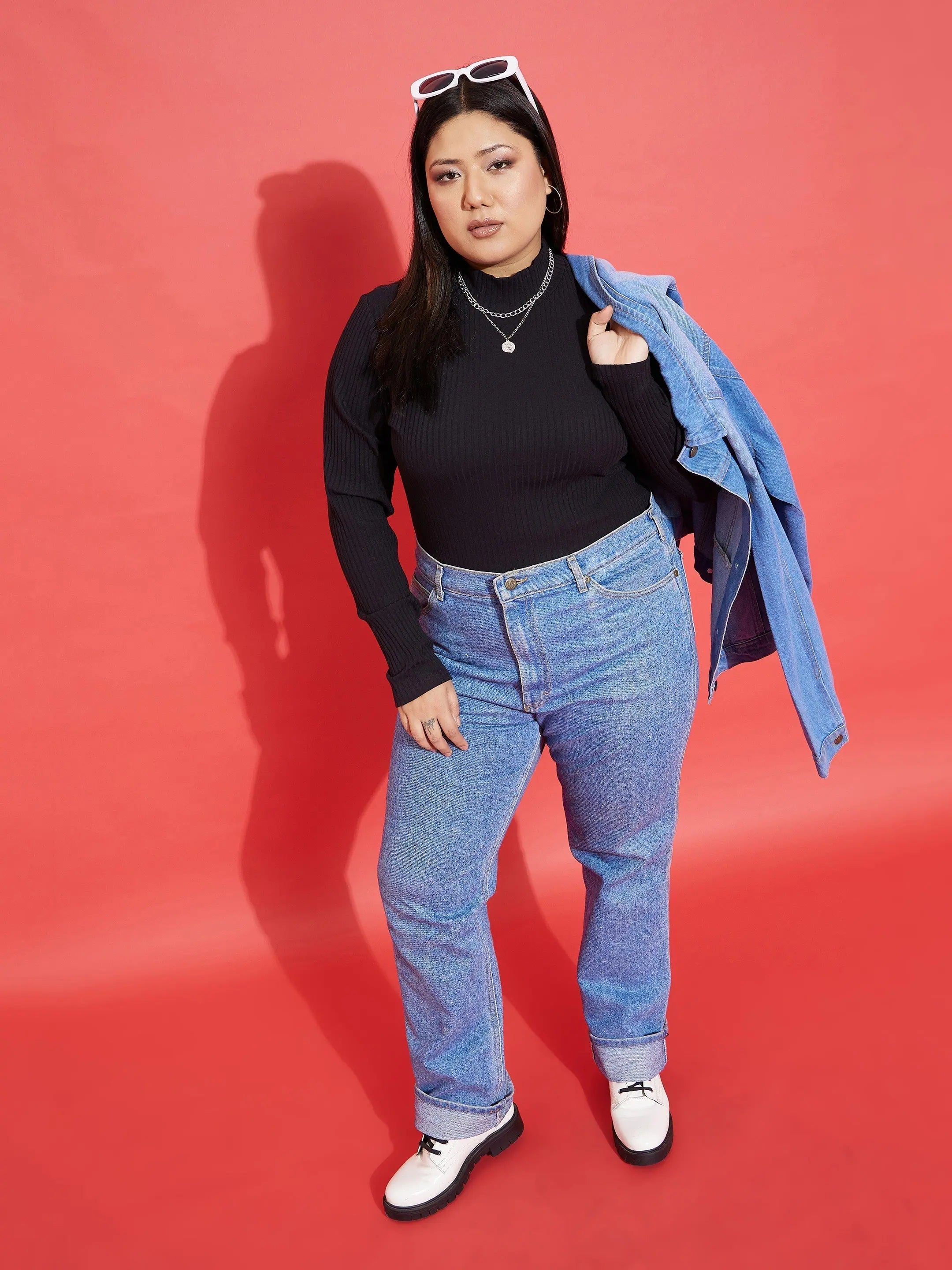 Black Rib High Neck Top - Women's Western Clothing