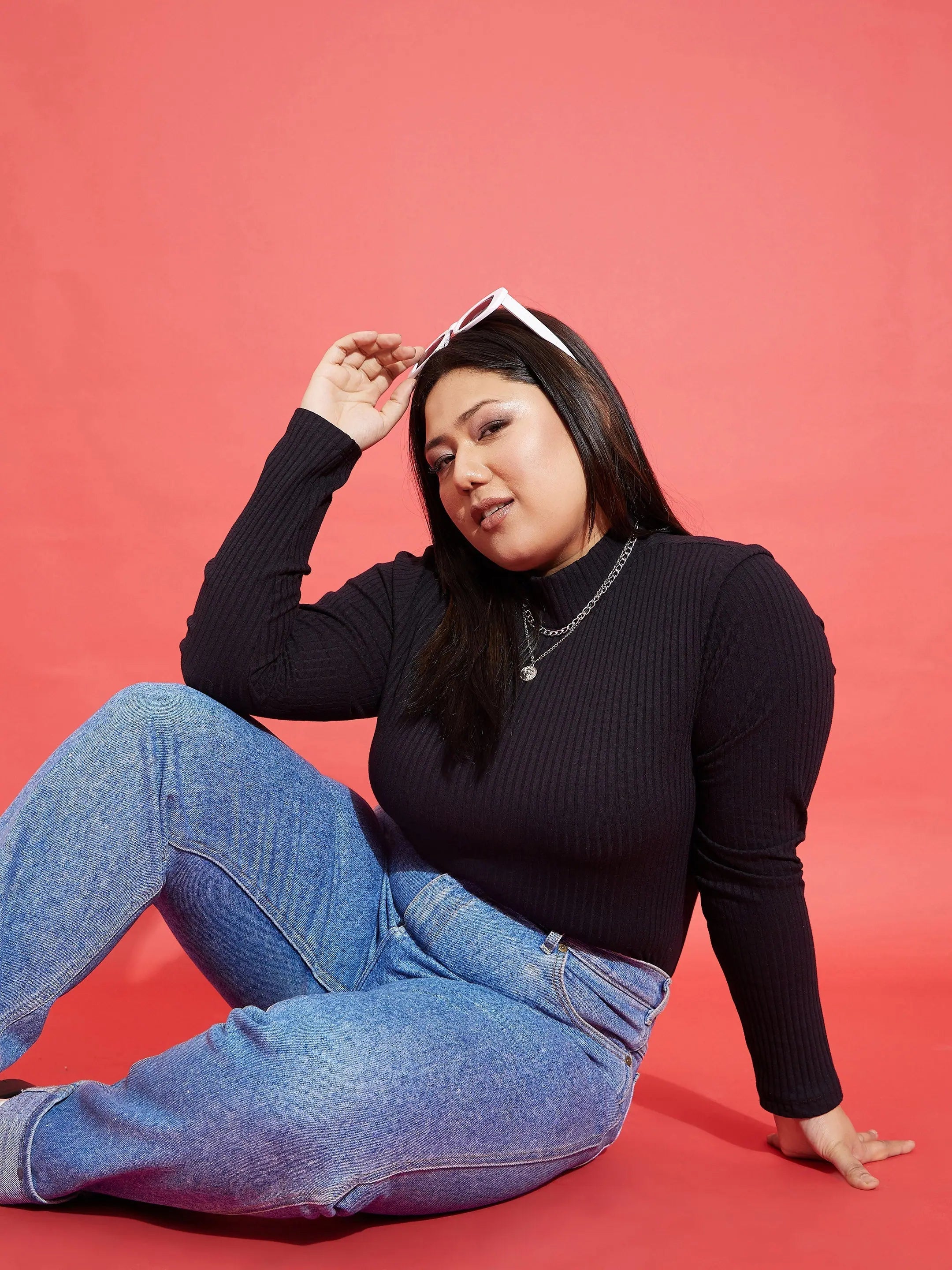 Black Rib High Neck Top - Women's Western Clothing