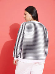 Women Black & White Striped Full Sleeves Sweater-SFSWSH7444XXL