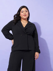 Women Black Collar Neck Top With Straight Pants