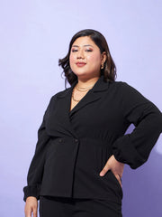 Women Black Collar Neck Top With Straight Pants