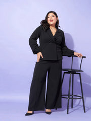 Women Black Collar Neck Top With Straight Pants