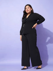 Women Black Wrap Top With Straight Pants-SFSETS95700XXL