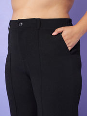 Women Black Wrap Top With Straight Pants-SFSETS95700XXL