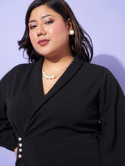 Women Black Wrap Top With Straight Pants-SFSETS95700XXL