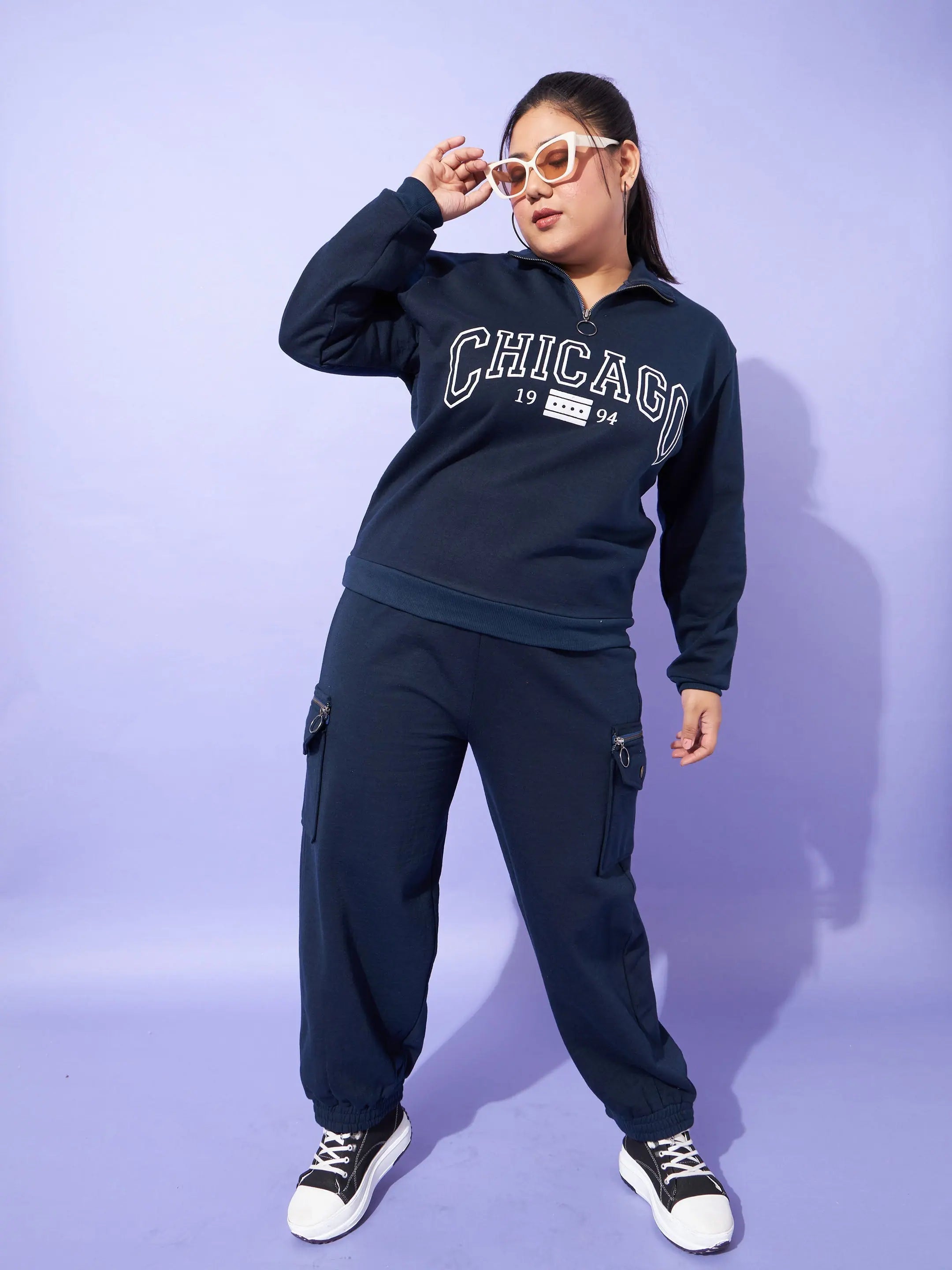Navy Chicago Sweatshirt & Joggers Set | Women's Festive Lehenga