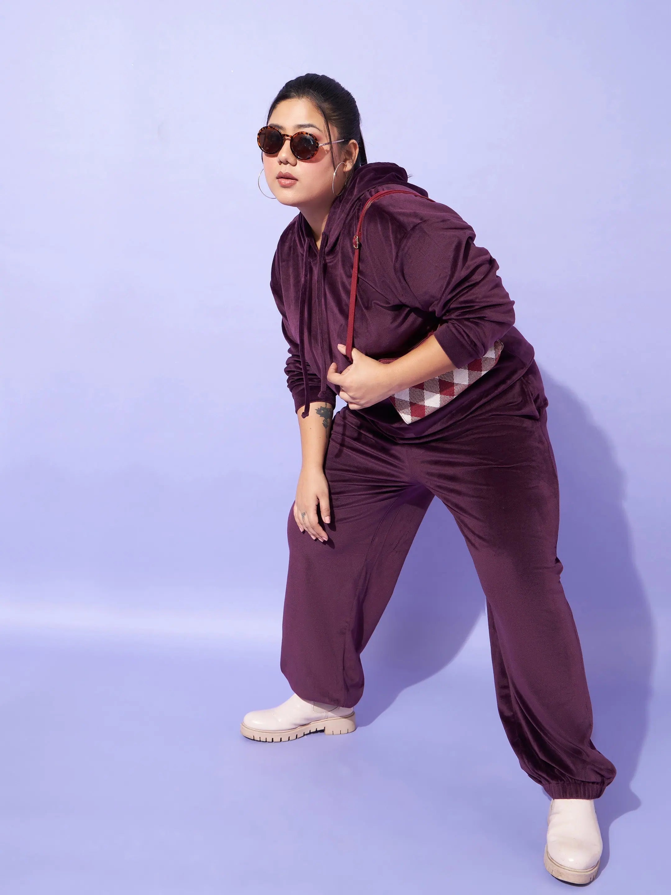 Burgundy Velour Hoodie & Joggers Set | Women's Western Wear