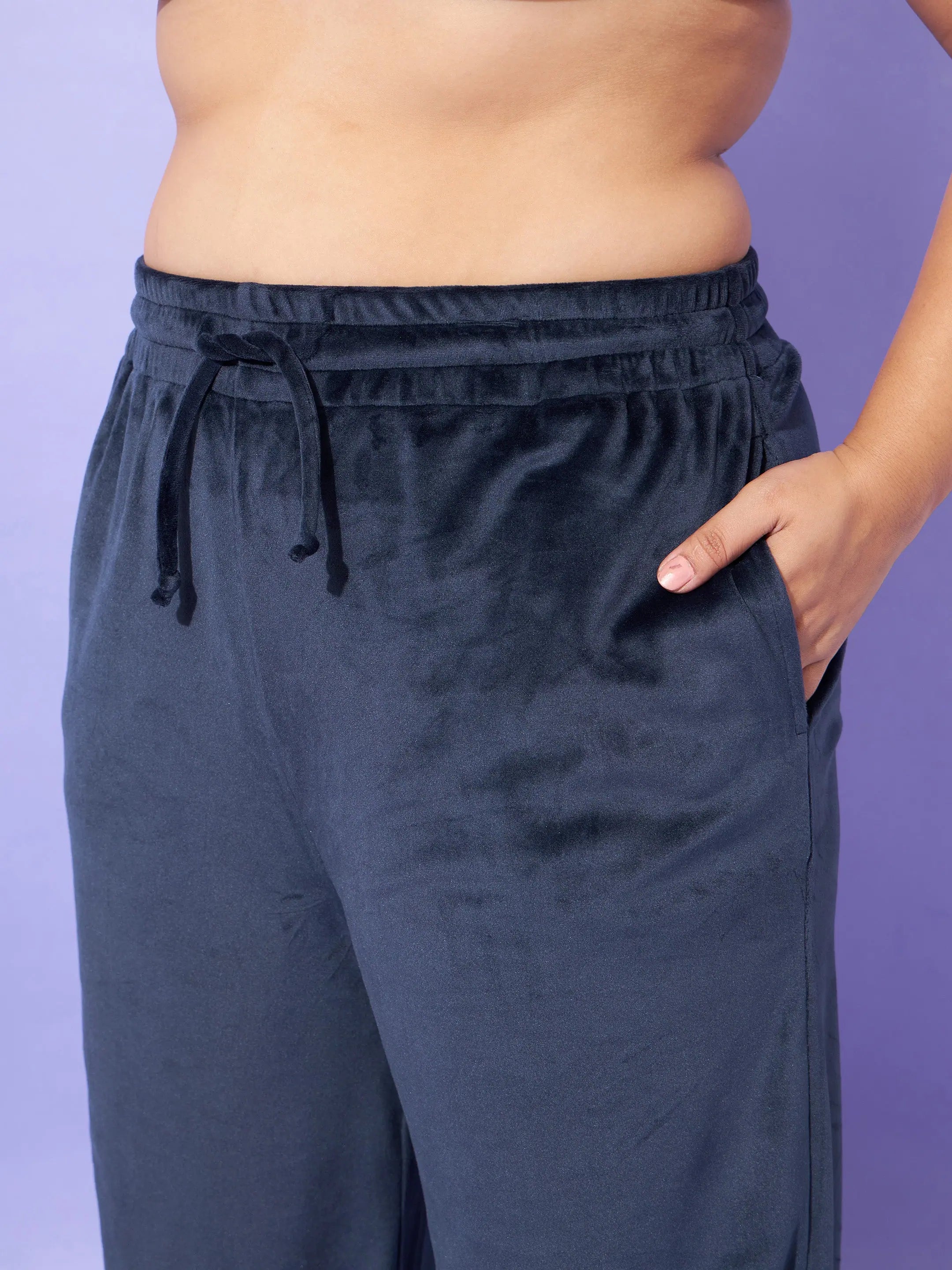 Navy Velour Hoodie and Joggers Set - Western Outfits for Women