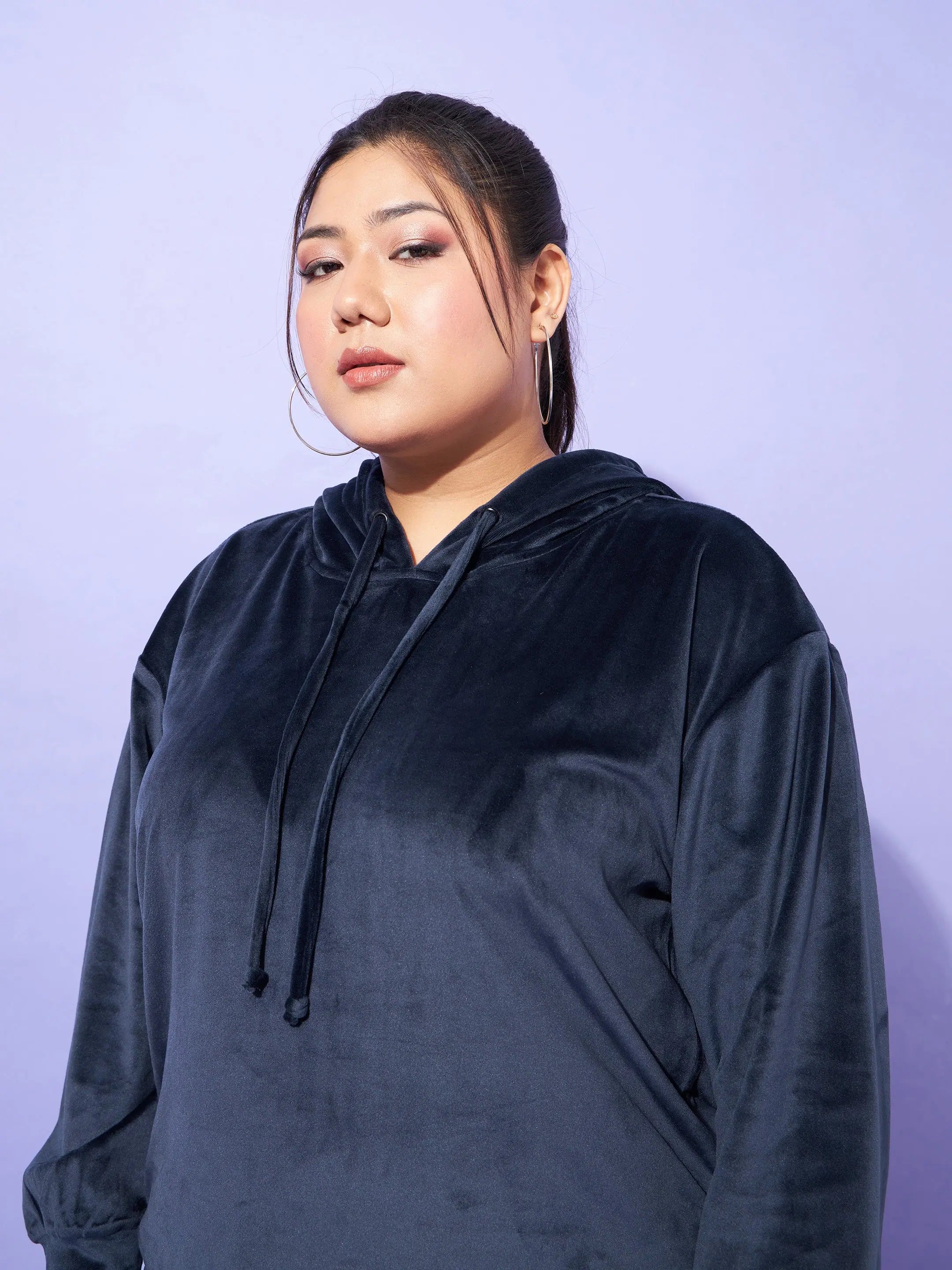 Navy Velour Hoodie and Joggers Set - Western Outfits for Women