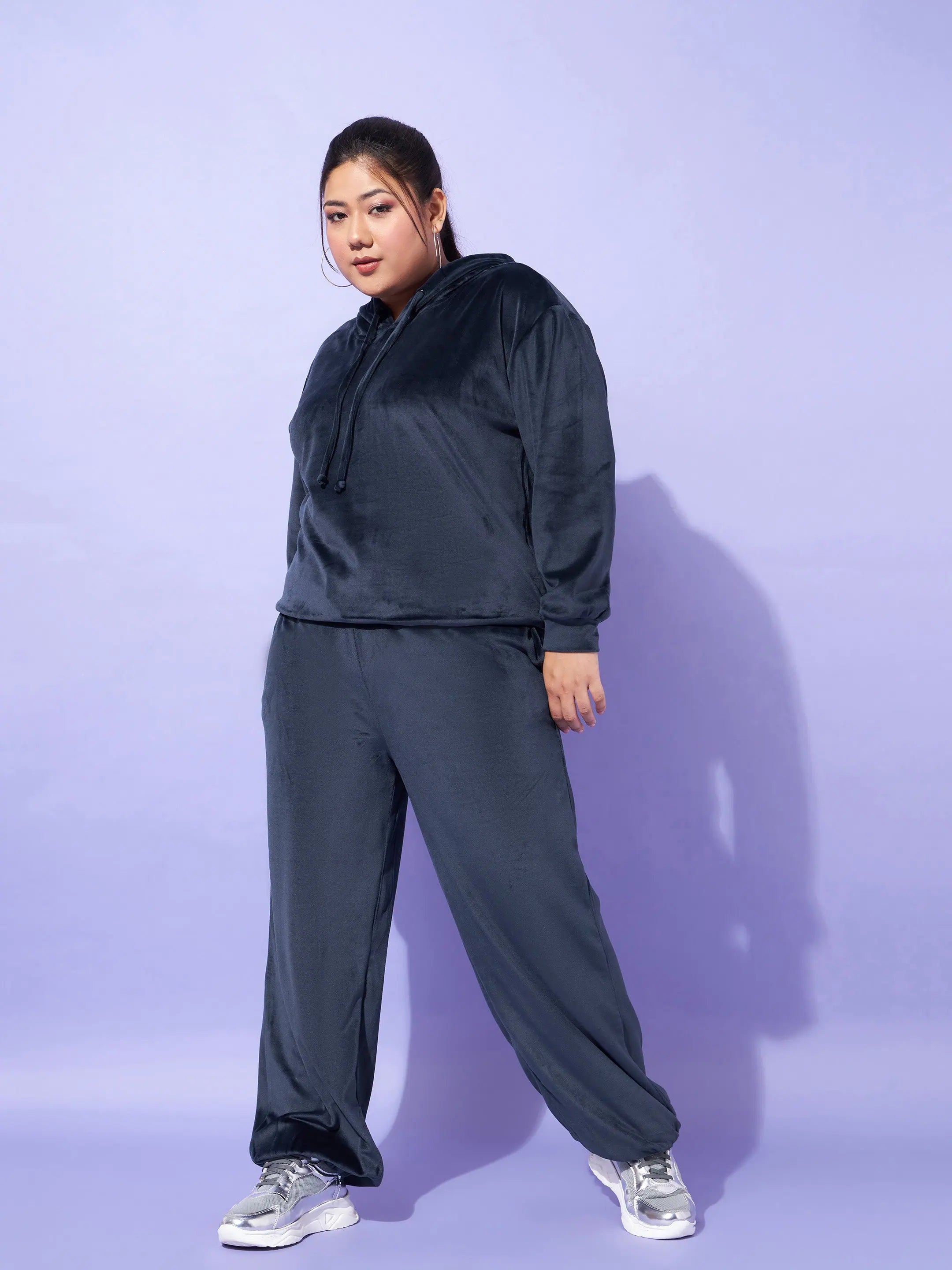 Navy Velour Hoodie and Joggers Set - Western Outfits for Women