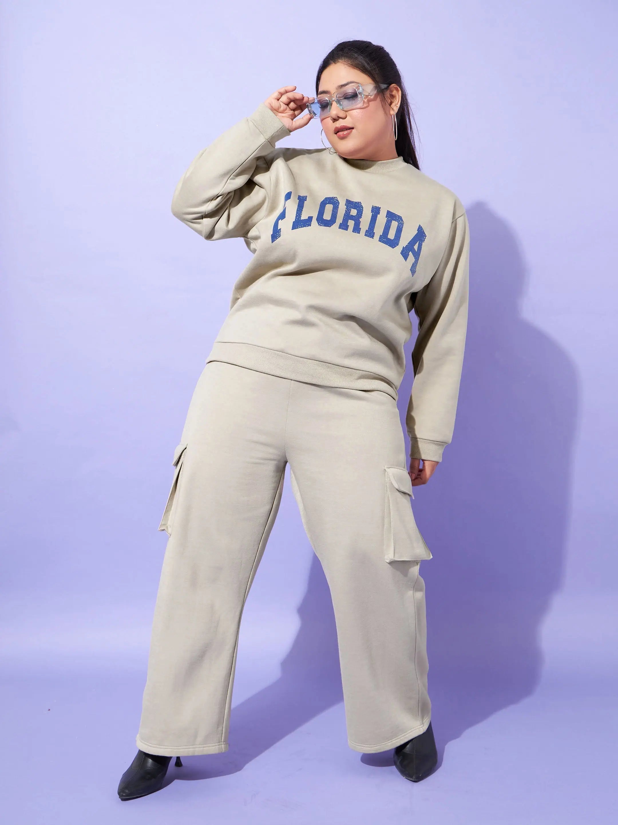 Grey Fleece Florida Sweatshirt and Track Pants - Women's Lehenga
