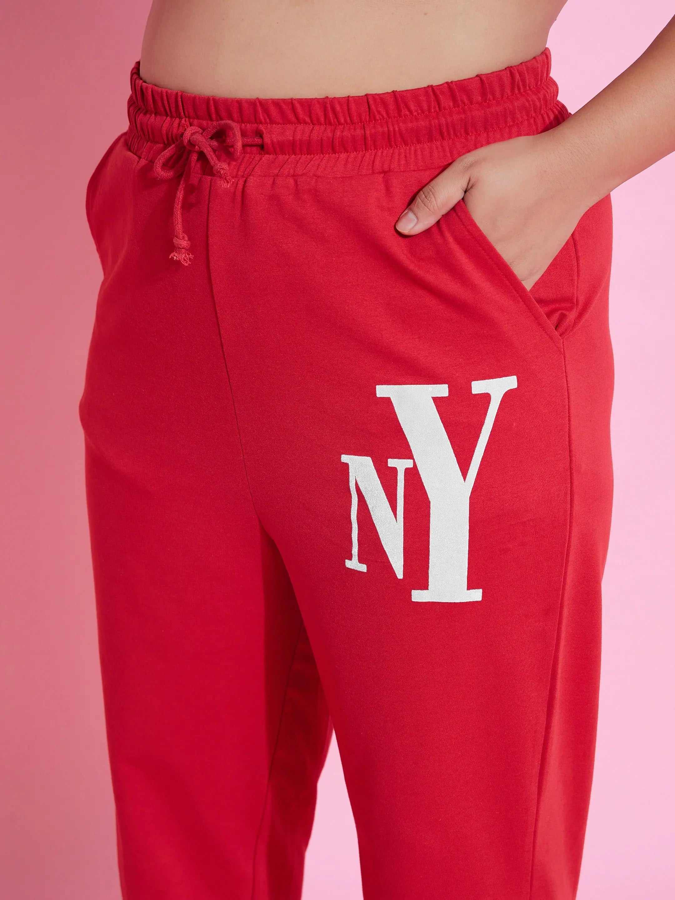 Red Terry Hoodie and Joggers Set - Women's Western Wear