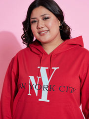 Women Red New Yoke Terry Hoodie With Joggers