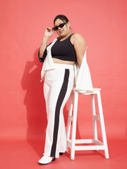 Women Color Blocked Standard White High Neck Full Sleeve Jacket