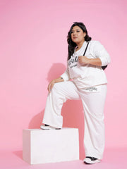 Women White Calfornia Terry Sweatshirt With Track Pants