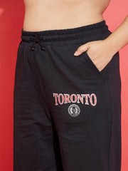 Women Black Toronto Terry Sweatshirt With Track Pants
