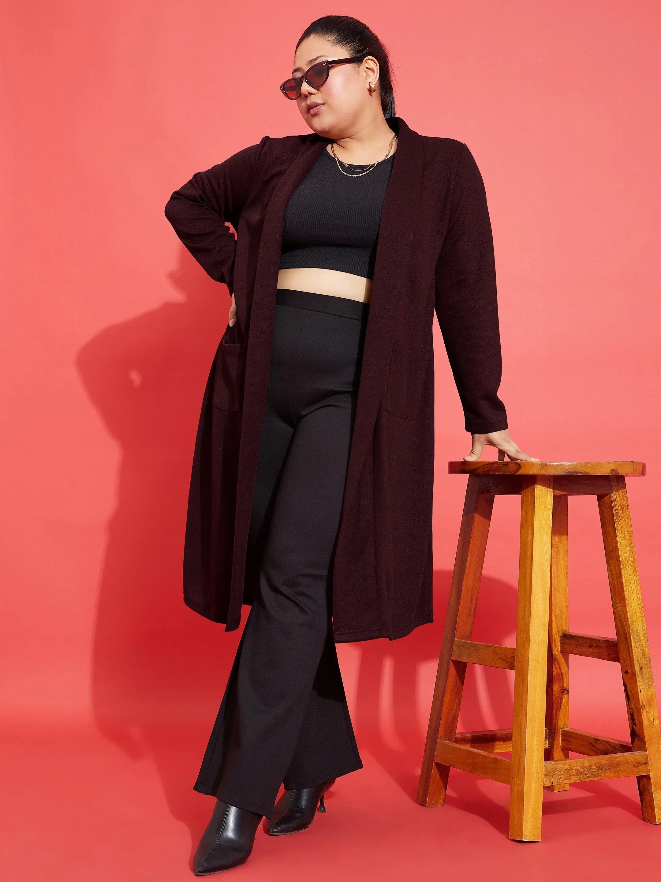 Maroon Ribbed Shrug - Women's Western Wear & Clothing Outfits