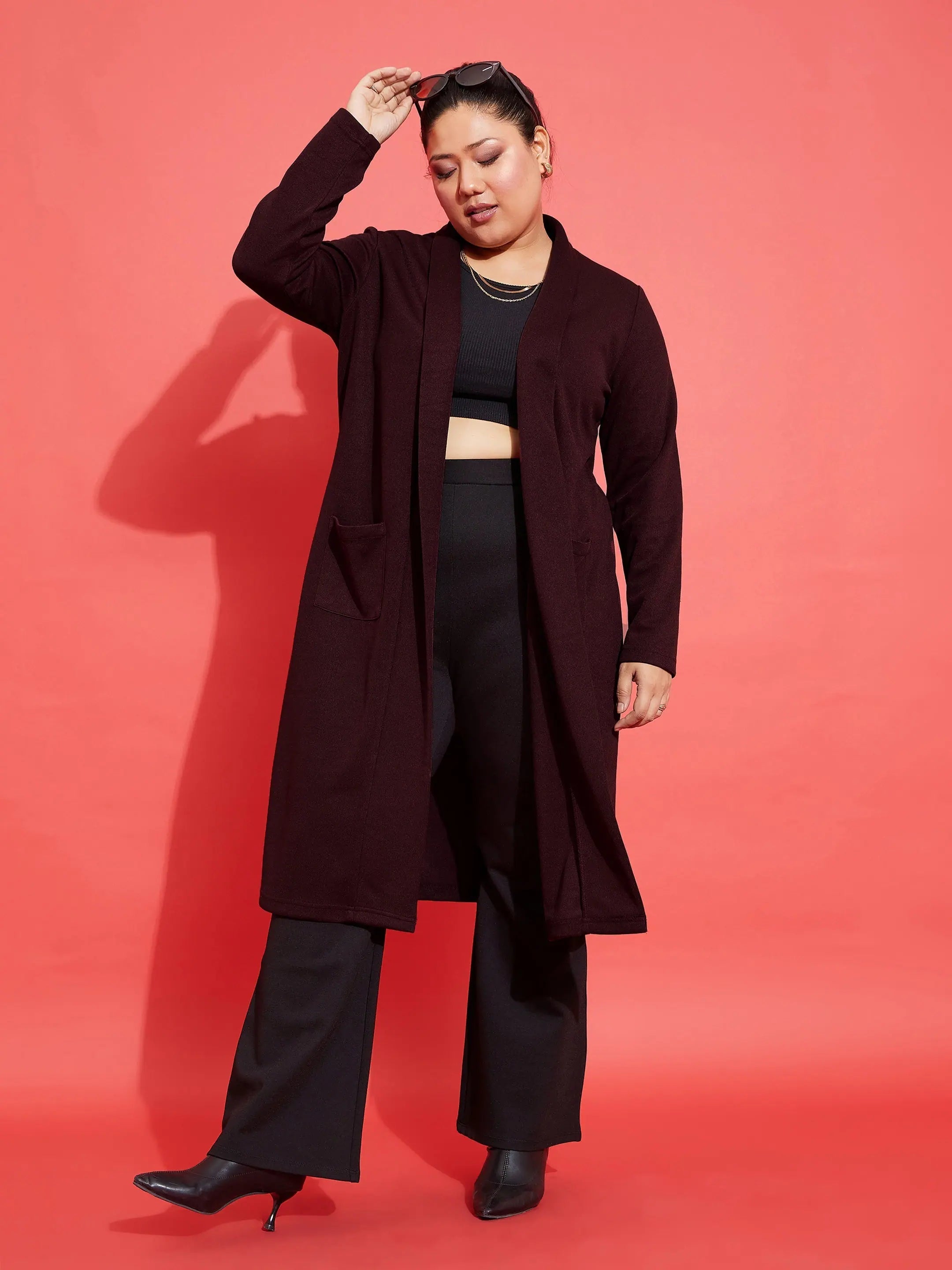 Maroon Ribbed Shrug - Women's Western Wear & Clothing Outfits