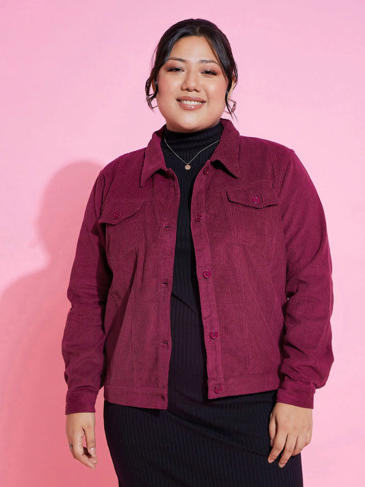 Women Solid Standard Burgundy Collared Neck Full Sleeve Jacket 2160